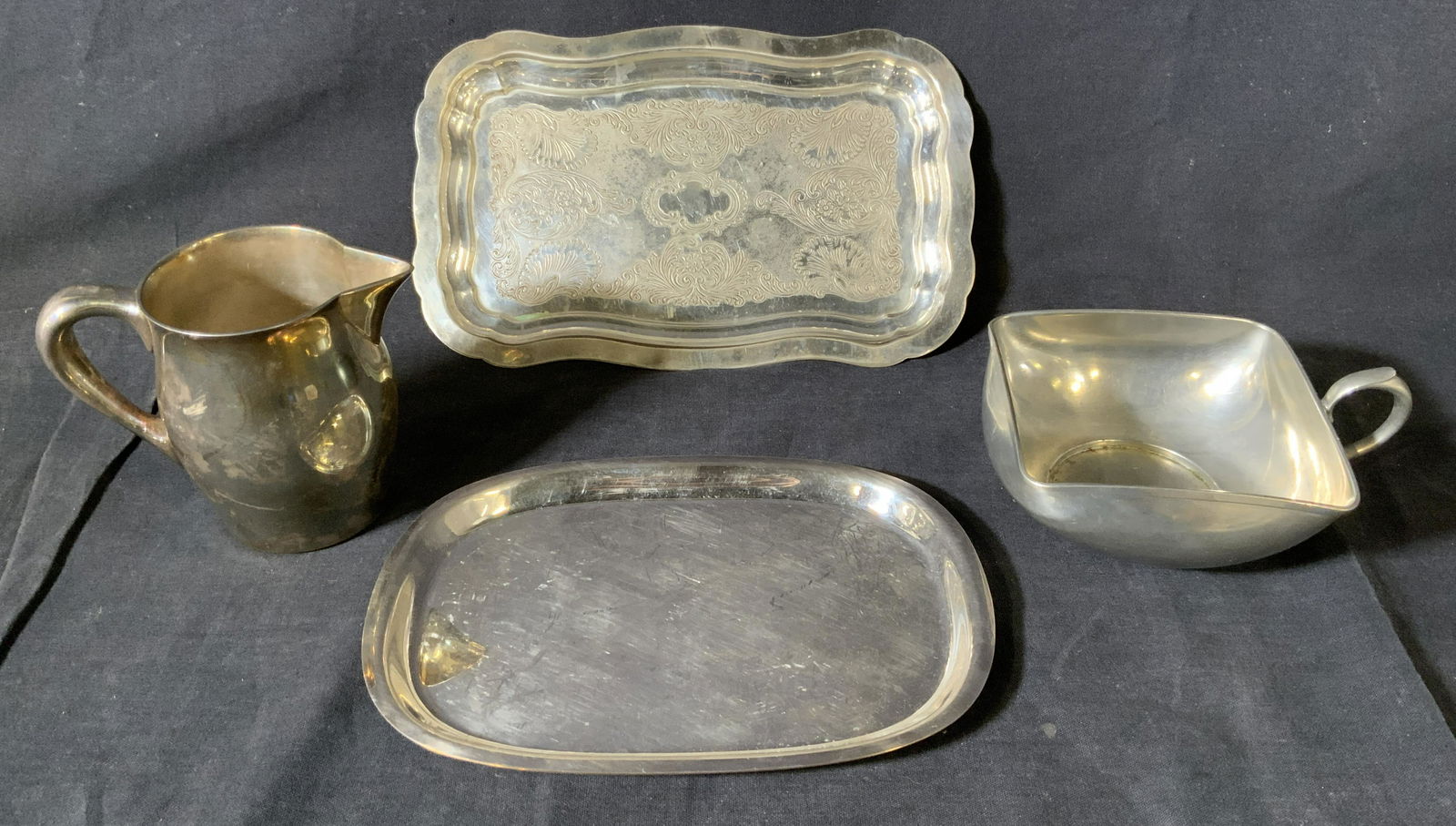 Lot 4 Silver Plated & Pewter Dishes & Creamer (1 of 7)