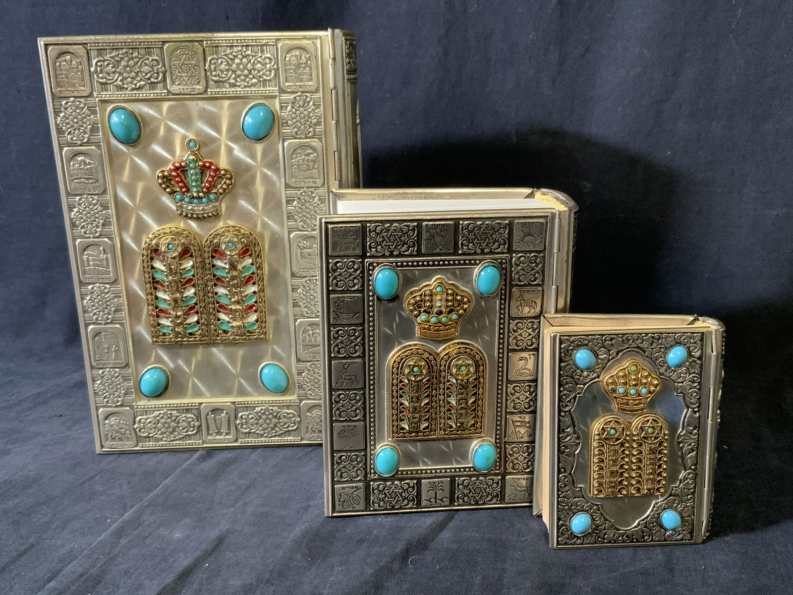 Lot 3 Metal Covered Hebrew Theological Texts (1 of 5)