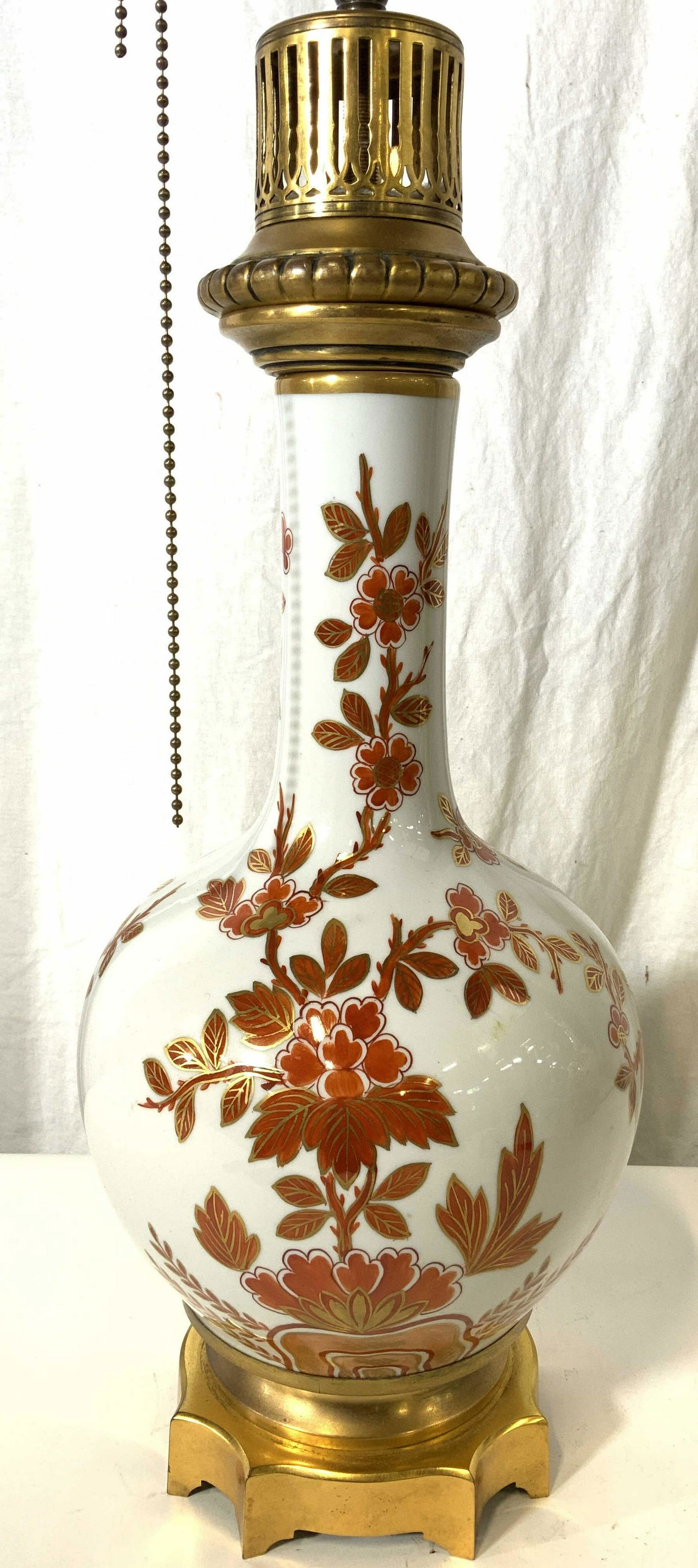 Pair Asian Porcelain Lamps W Metal Bases (1 of 9)