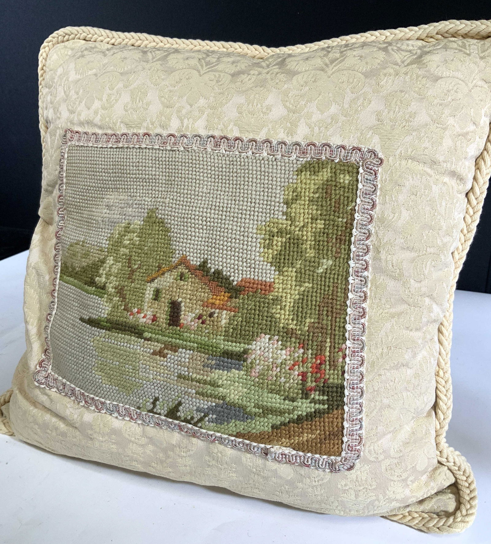 Needlepoint Damask Handmade Toss Pillow (1 of 7)