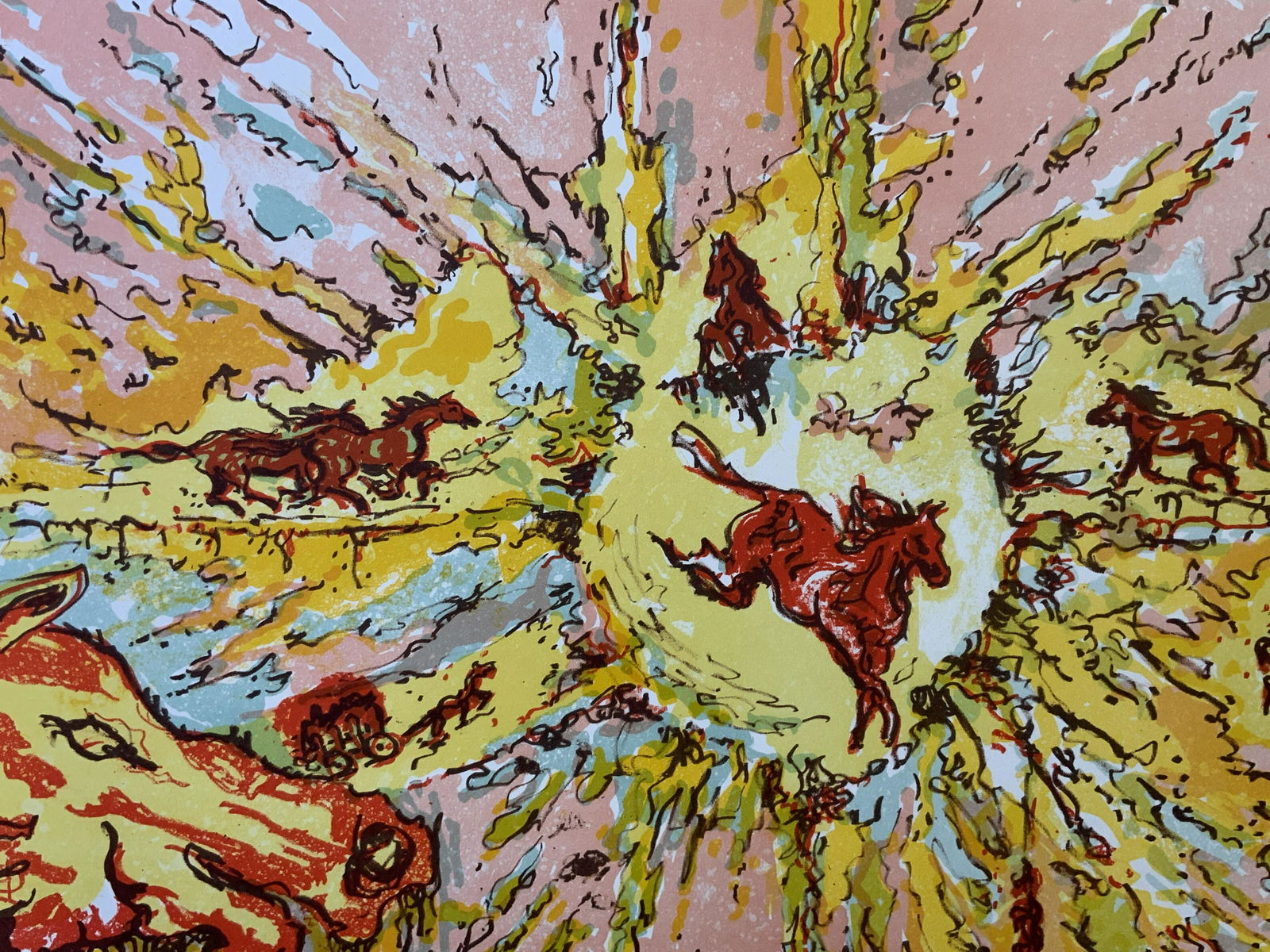 Signed Ltd Ed Abstract Lithograph with Horses (1 of 7)