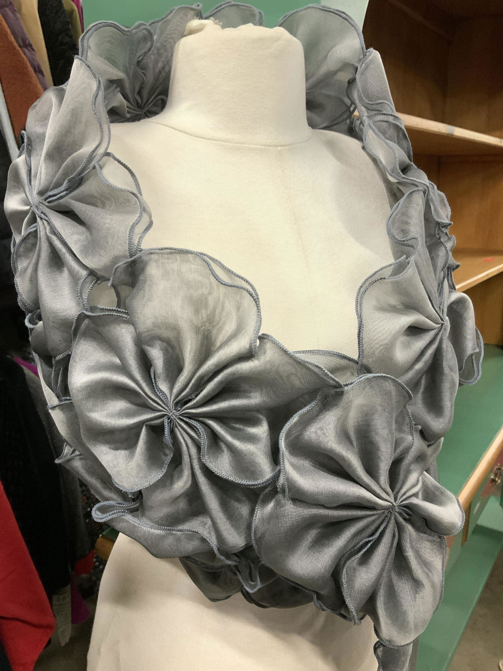 MINA MANN Grey Organza Rosette Ladies Wrap (1 of 6)