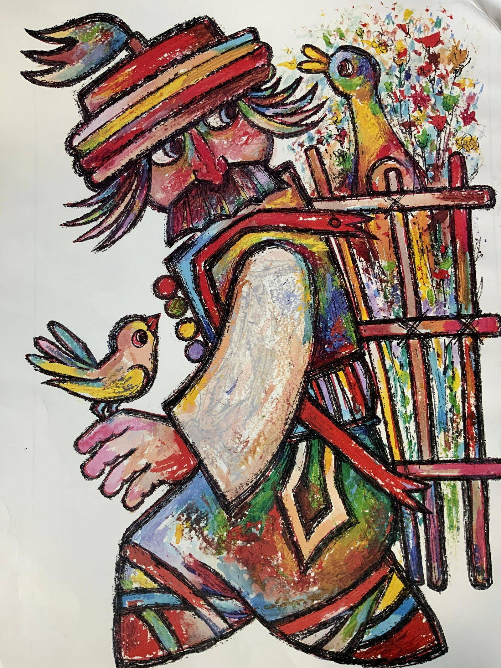 JOVAN OBICAN Signed Man with Birds Lithograph (1 of 9)