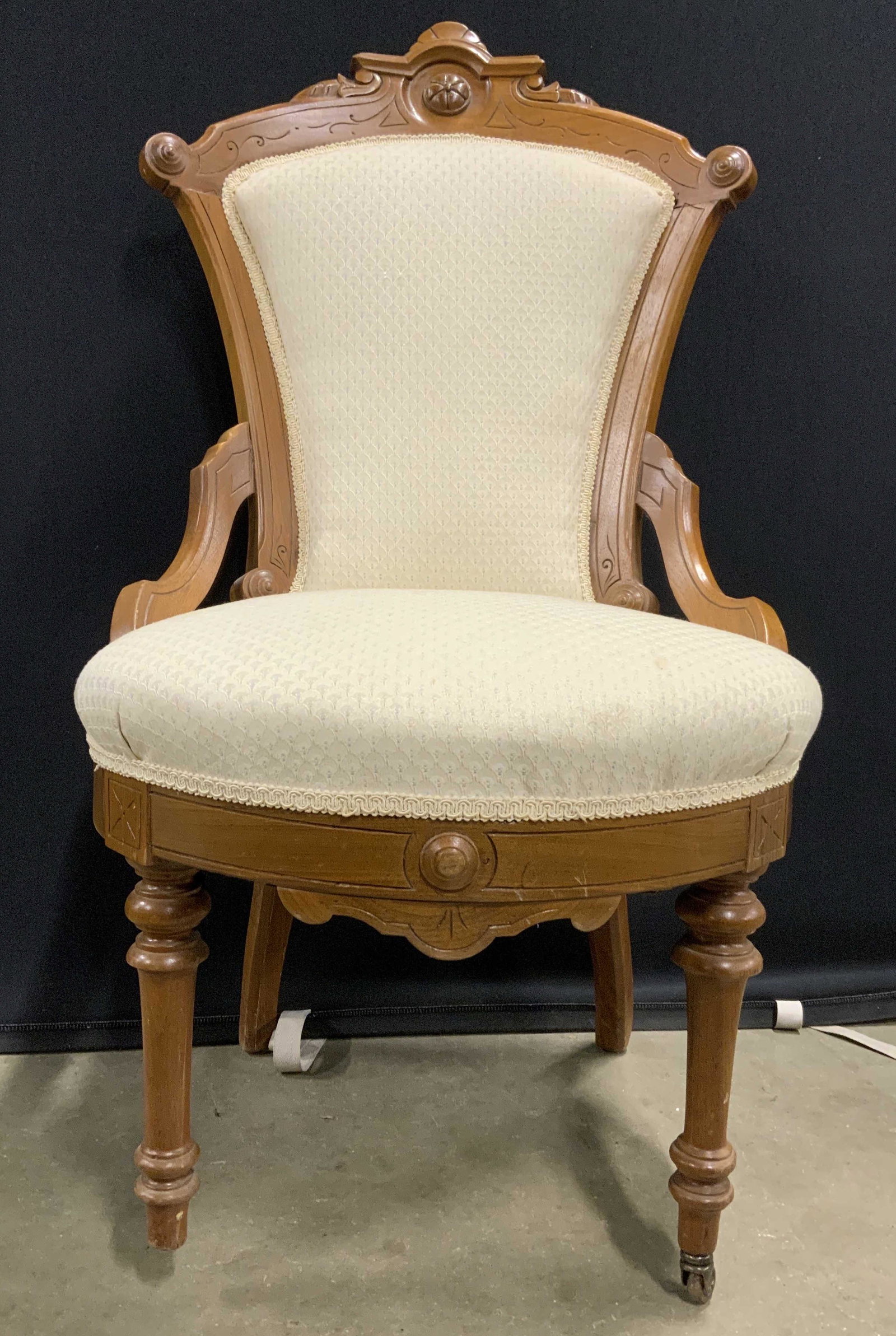 Antique Upholstered Side Chair w Caster (1 of 9)