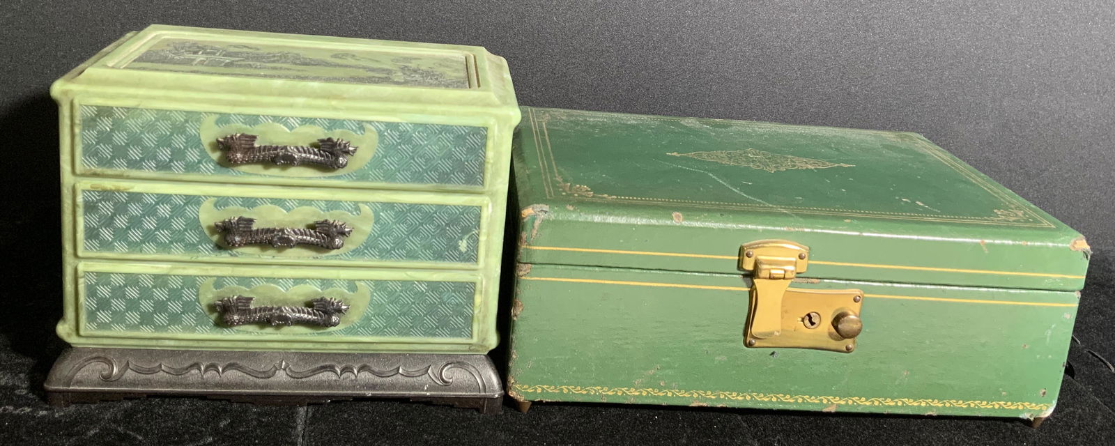 Lot 2 Vintage Green Tabletop Jewelry Boxes (1 of 11)