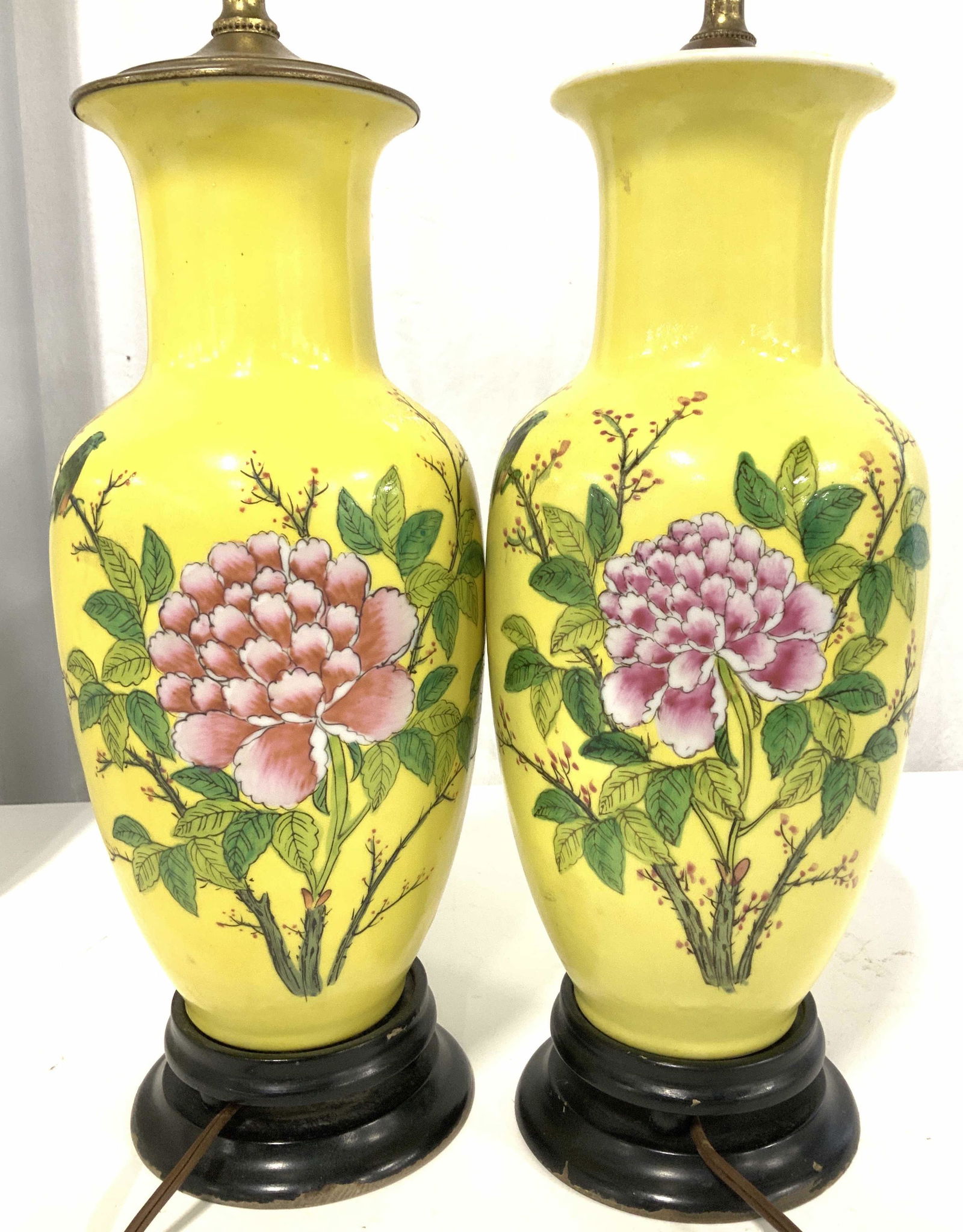 Pair Vintage Ceramic Asian Famille Rose Lamps (1 of 12)