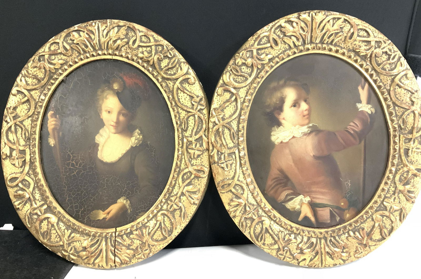 Pr Oli On Board Antique Portrait Dutch Girl/Boy, (1 of 7)