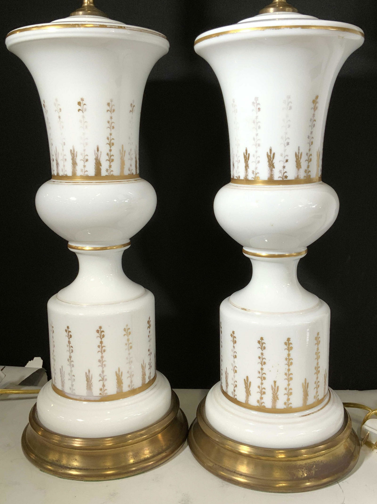 Milk Glass Neoclassical Pair Lamps on Brass Base (1 of 10)