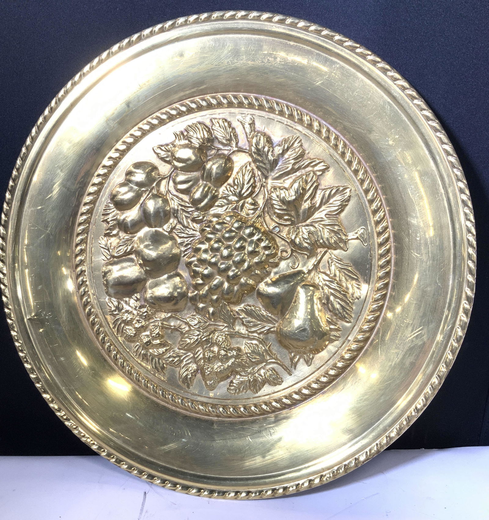 Repousse Brass Wall Plate w Fruit Motif, England (1 of 6)