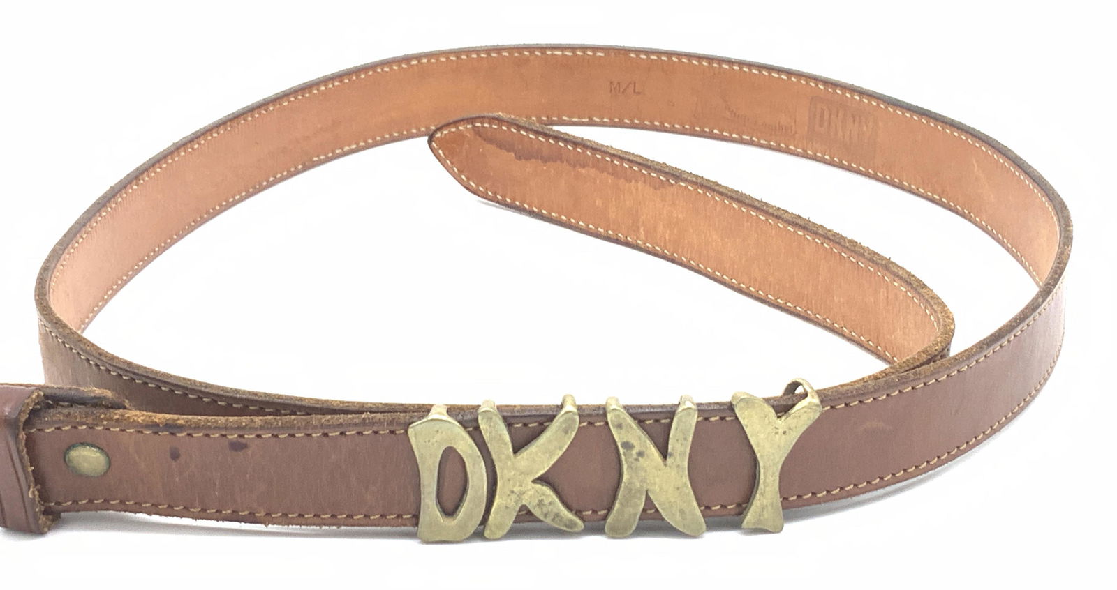 DKNY LEATHER BELT  X Brass Buckle M/L (1 of 5)