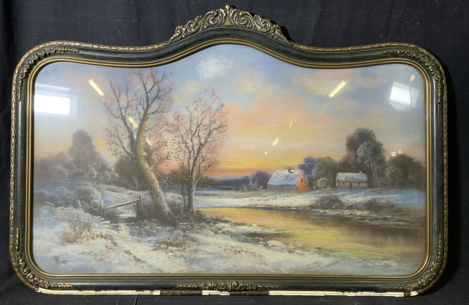 Signed Pastel Drawing of Winter Landscape (1 of 7)