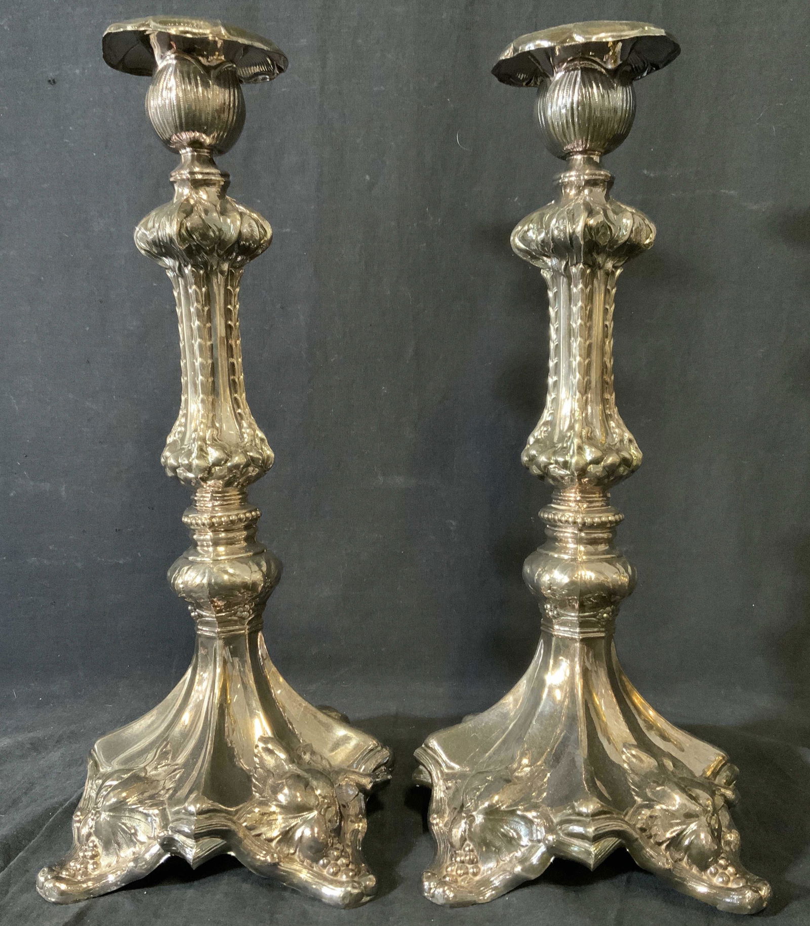 Pair Silver Toned Metal Candlesticks (1 of 7)
