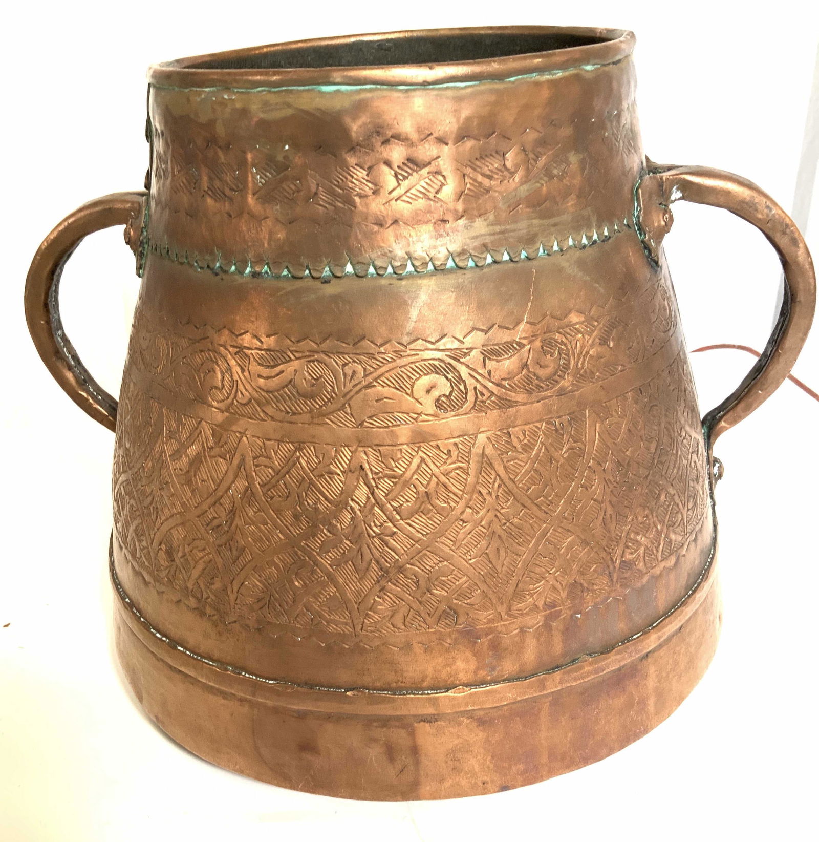 Oversized Etched Copper Two Handle Vessel (1 of 7)