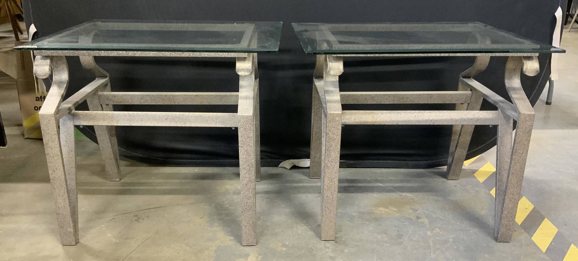 Pair Glass Topped End Tables