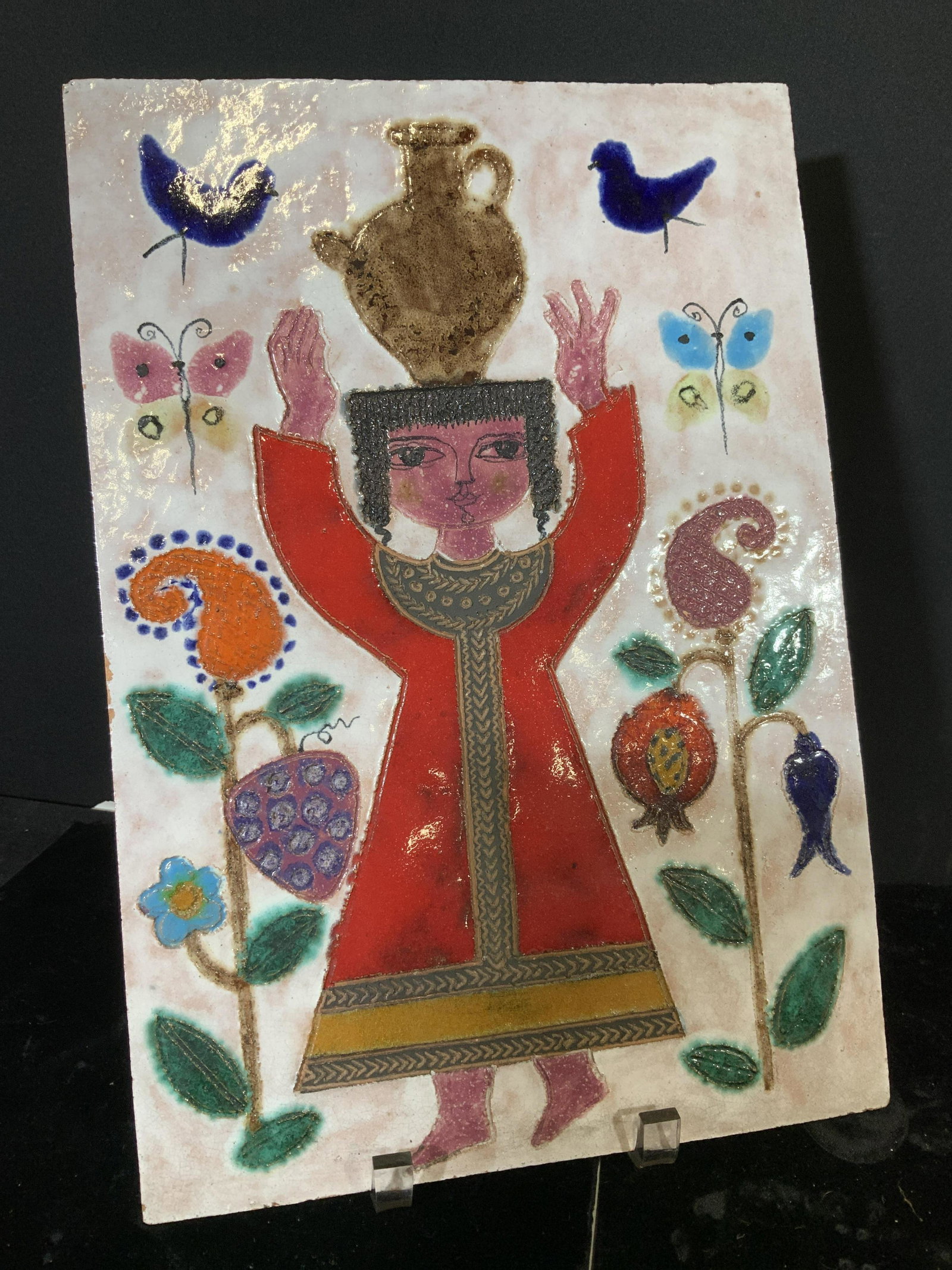 Handmade Terra Cotta Folk Art Jardiniere Tile (1 of 9)