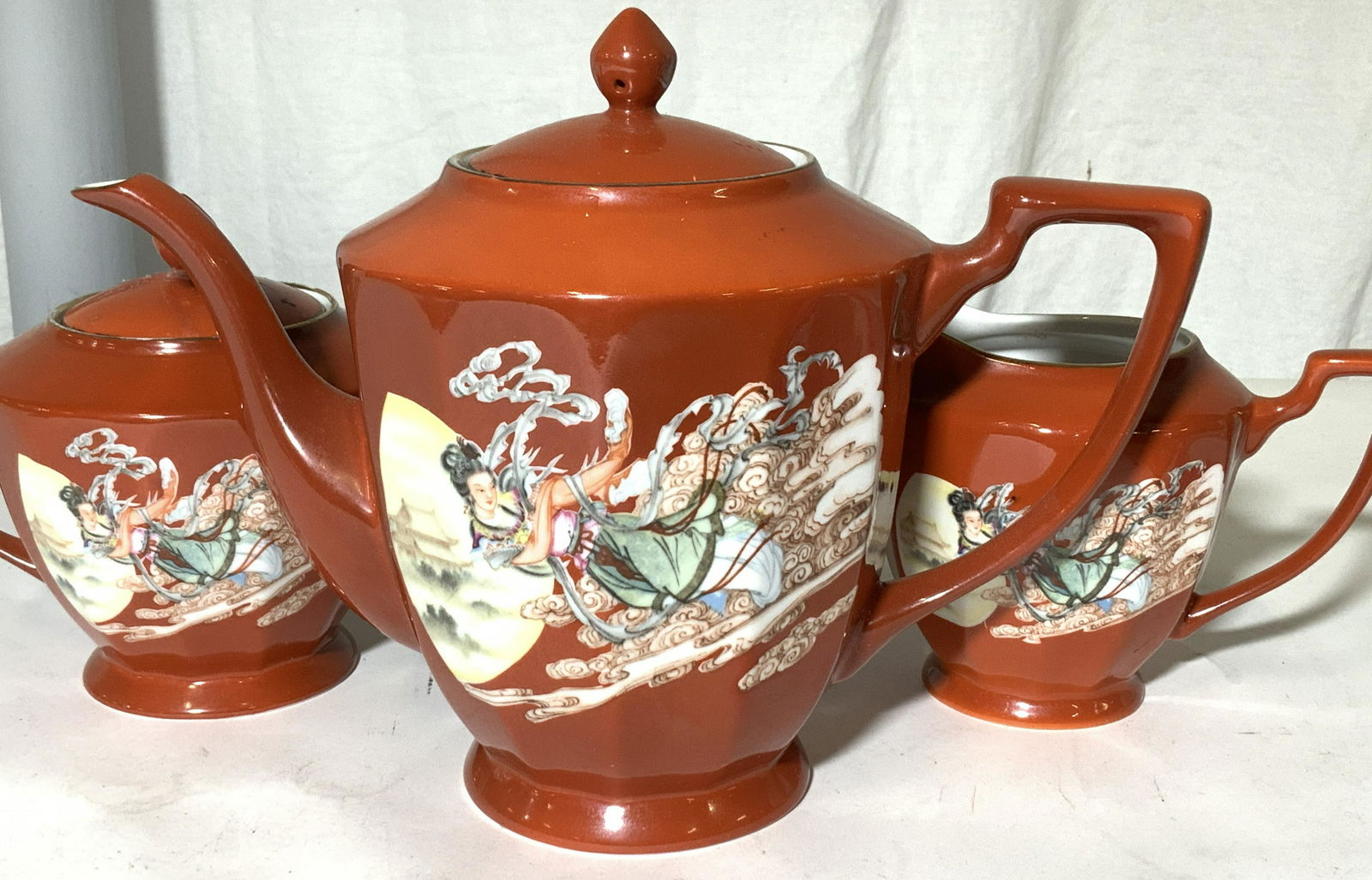 3 Pc Signed Asian Porcelainware Tea Set (1 of 8)