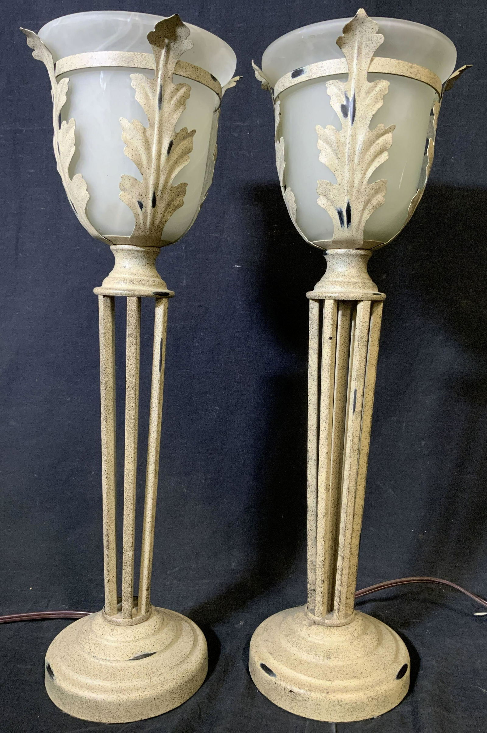 Pair Metal Lamps W Glass Shades (1 of 8)