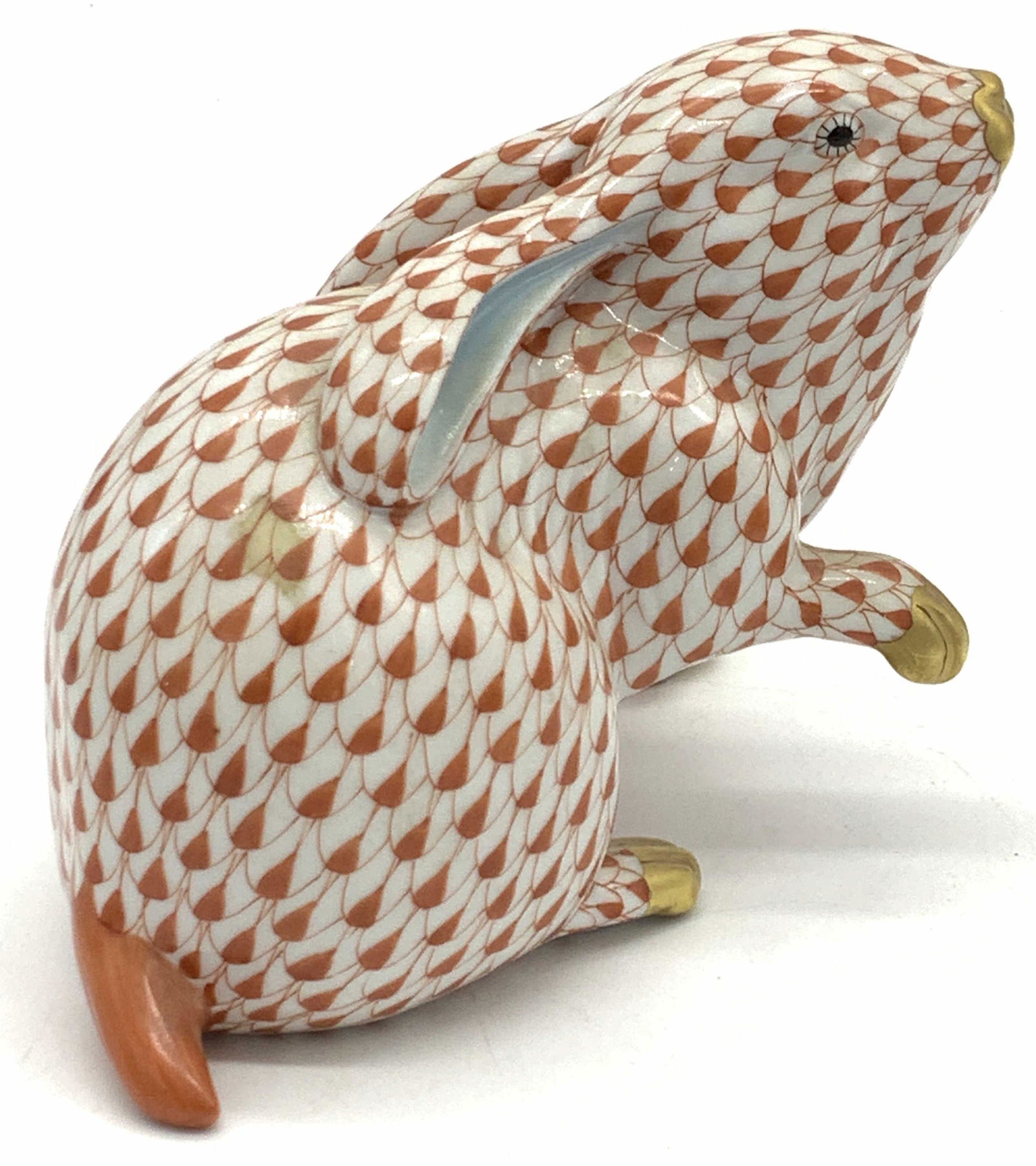HEREND HUNGARY Orange Fishnet Porcelain Rabbit (1 of 10)
