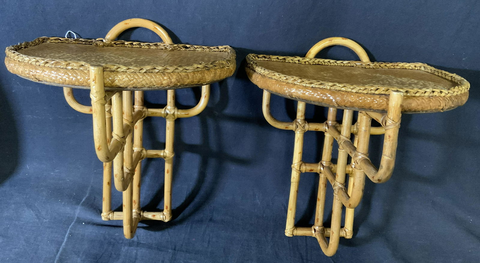 Pair Rattan & Bamboo Wall Suspension Shelves (1 of 12)