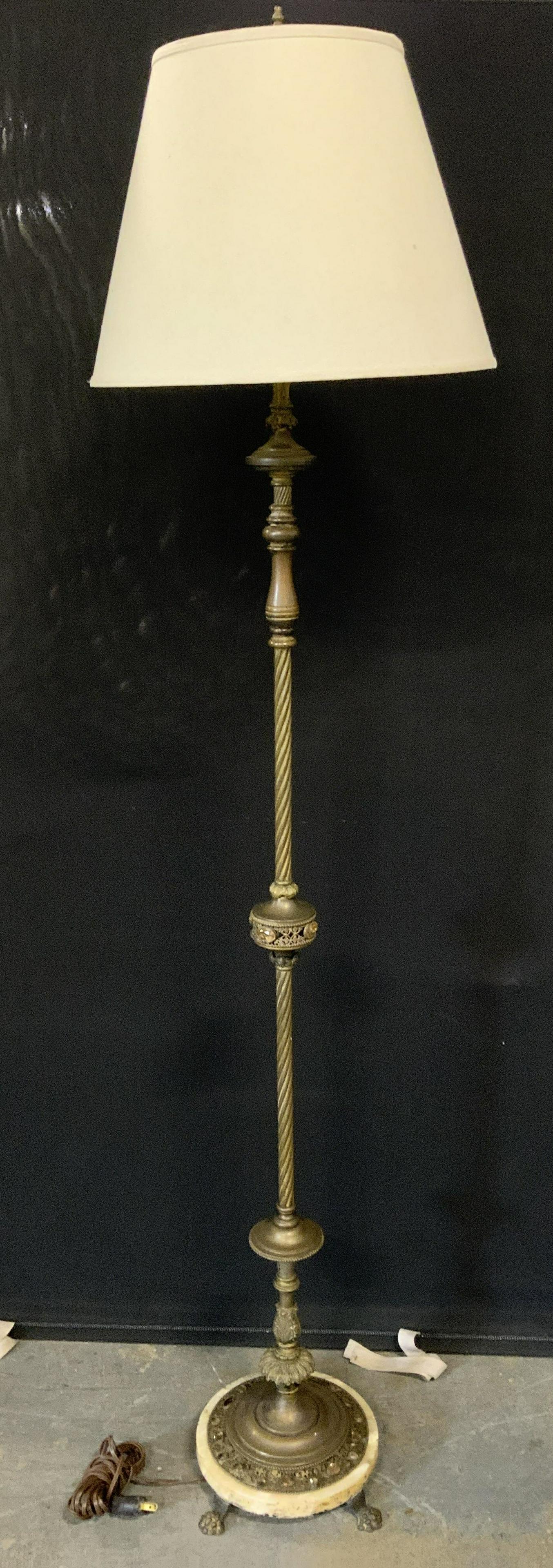 Bronze Floor Lamp W Marble Base & Paw Feet (1 of 12)
