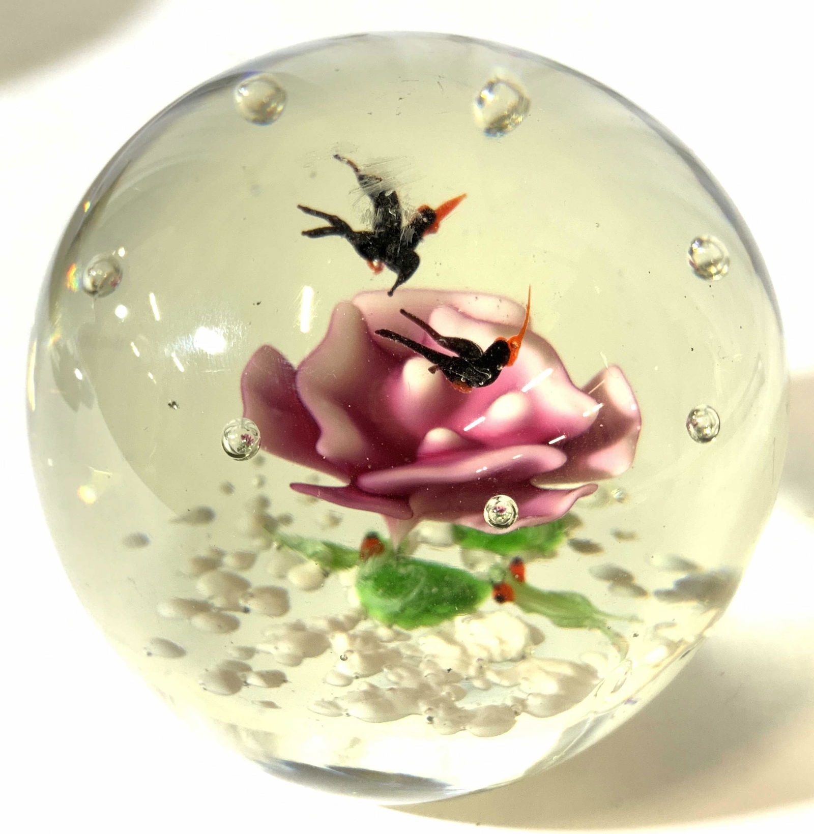 Art Glass Paperweight W Floral & Bird Detail (1 of 10)