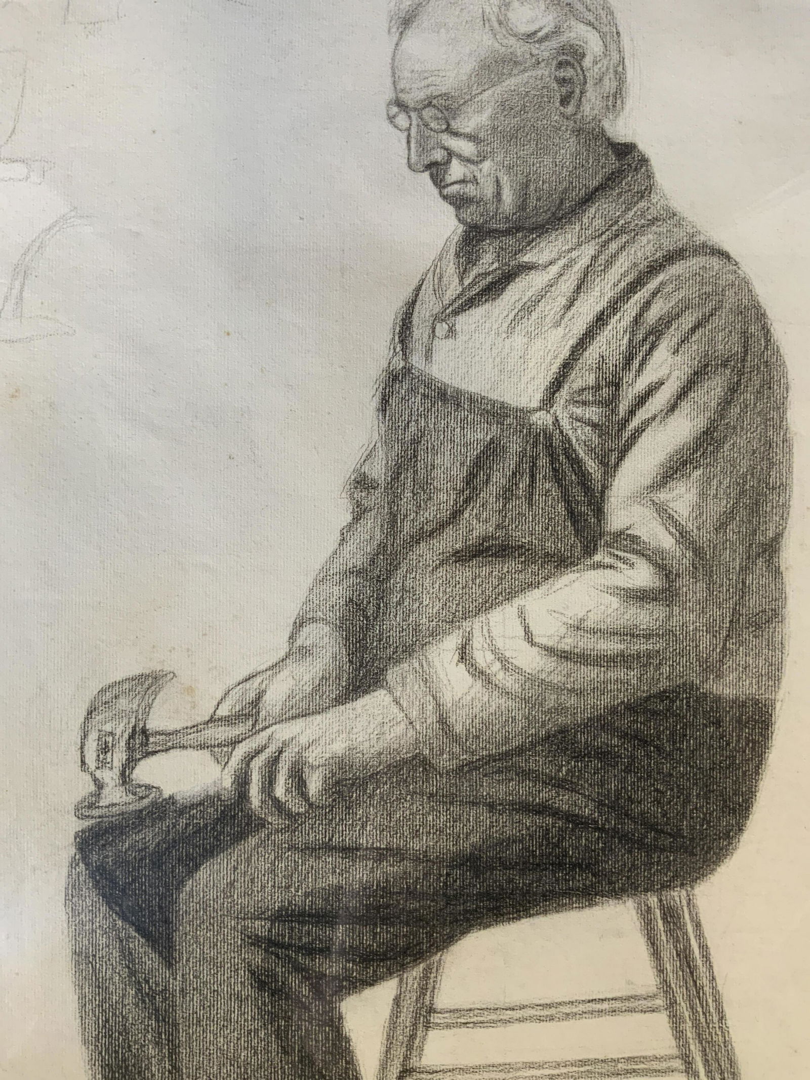 19th Cent AW LOWE Charcoal Drawing of Elderly Man (1 of 9)
