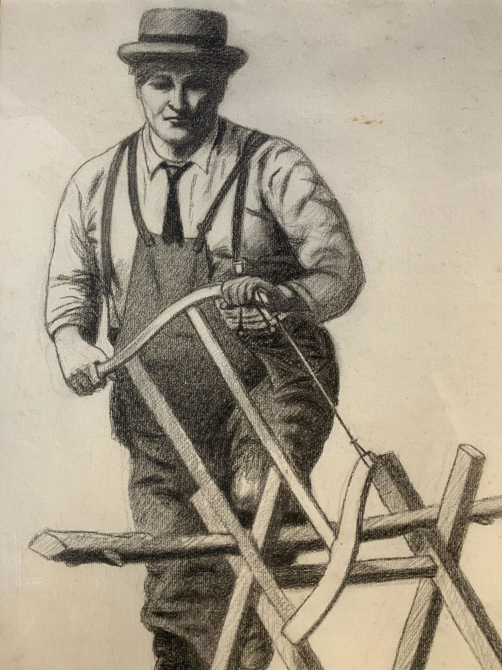 19th Cent AW LOWE Drawing of Man Sawing Wood (1 of 10)