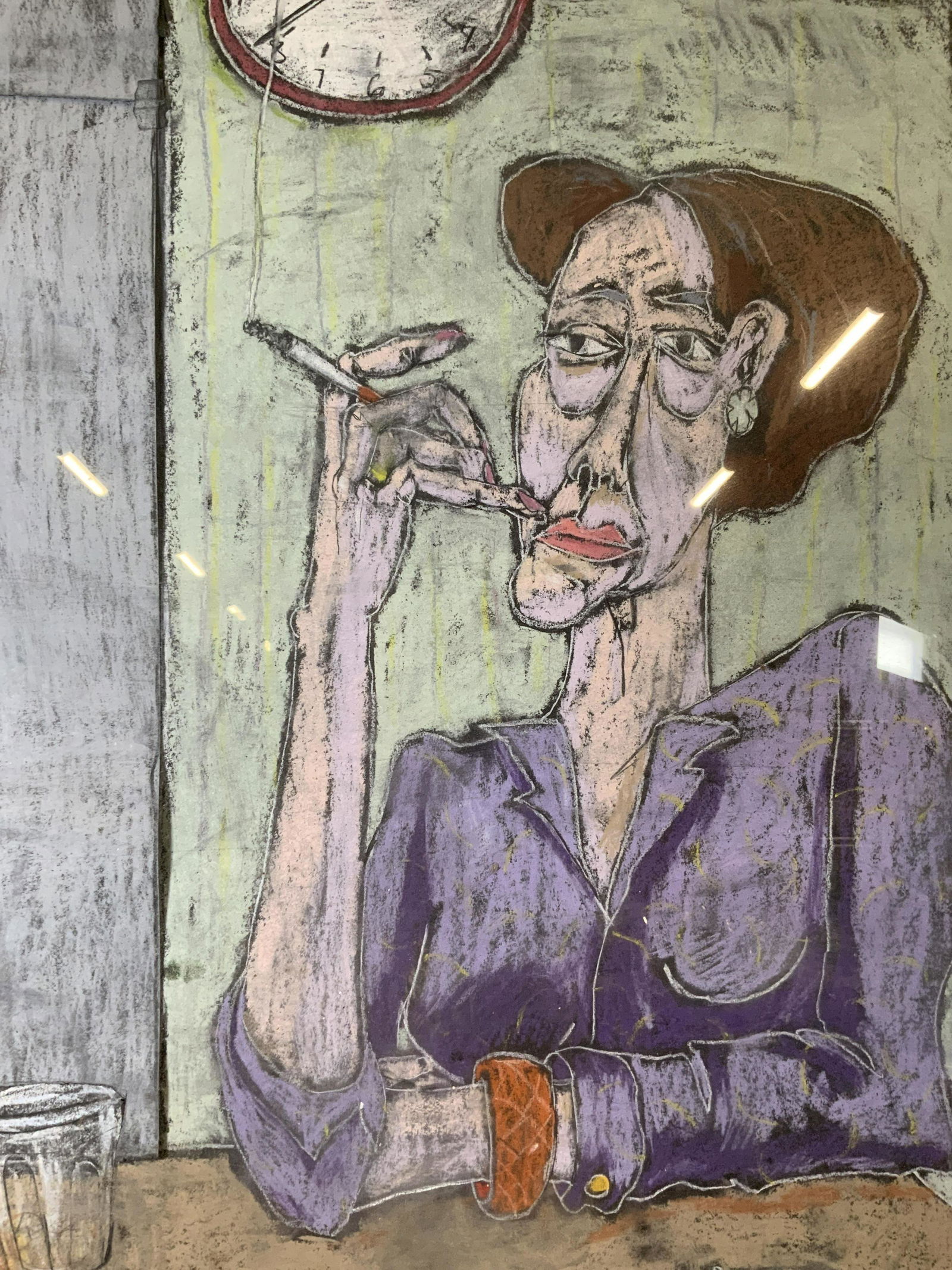 J RAO Lithograph of Woman Smoking (1 of 9)