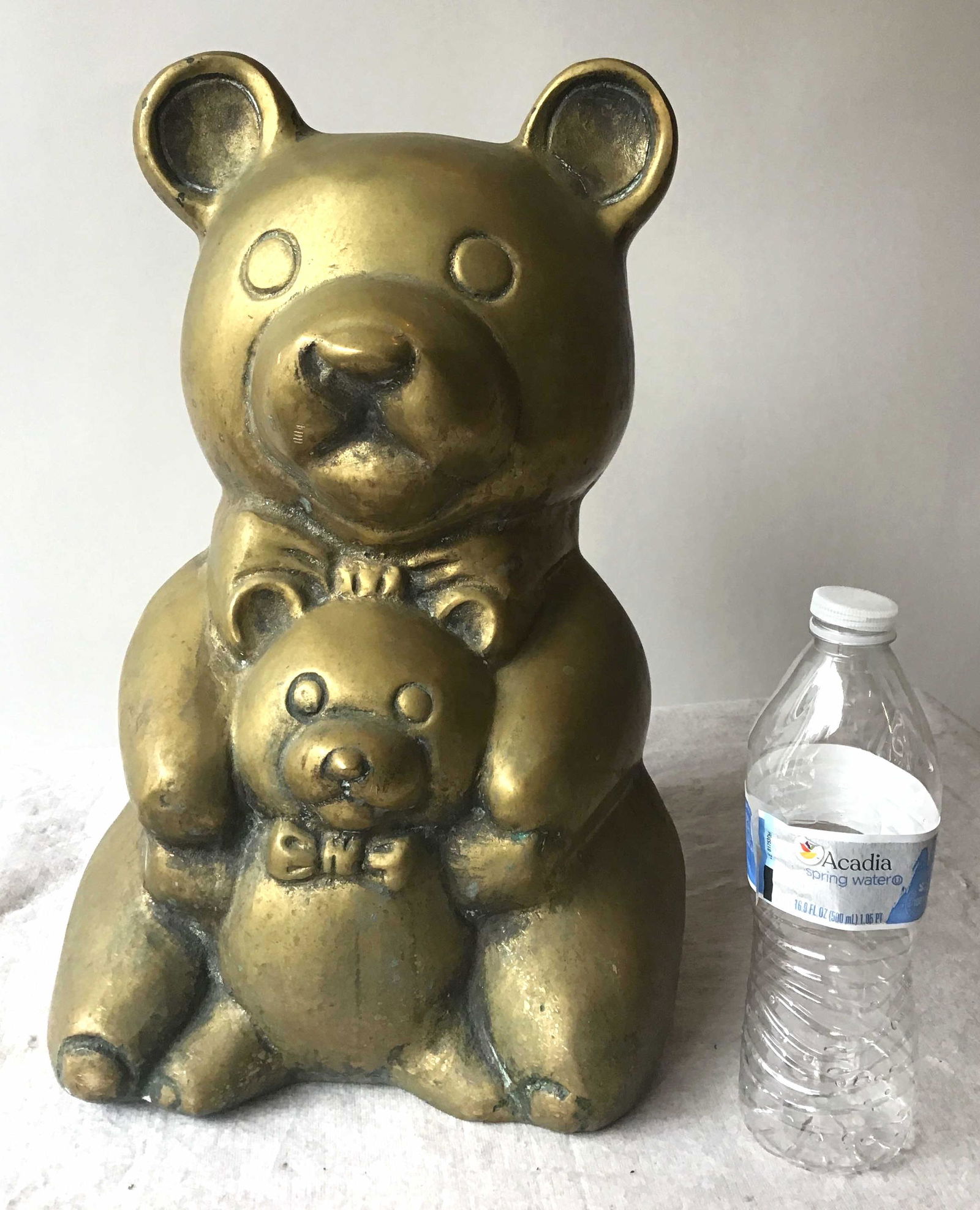 Vintage Solid Brass Bear Sculpture w Baby Bear (1 of 10)