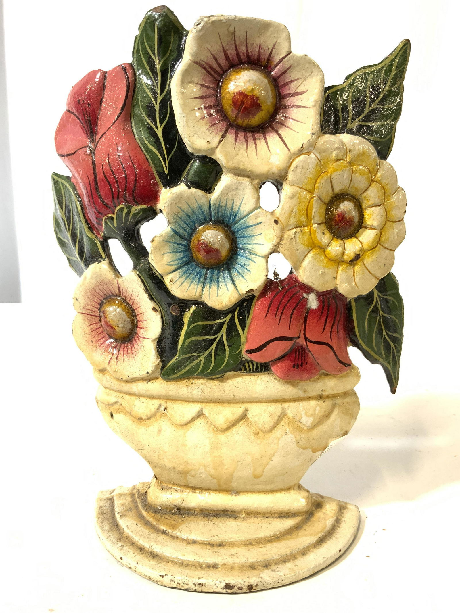 Antique Hand Painted Iron Floral Doorstop (1 of 10)