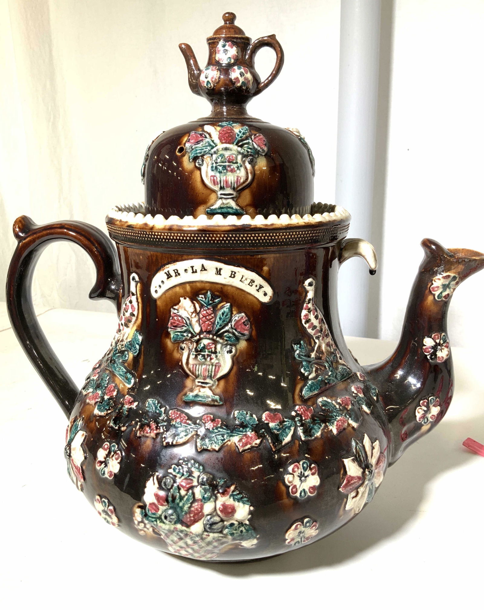 Mr. Lambley Vntg Majolica Oversized Tea Pot (1 of 12)