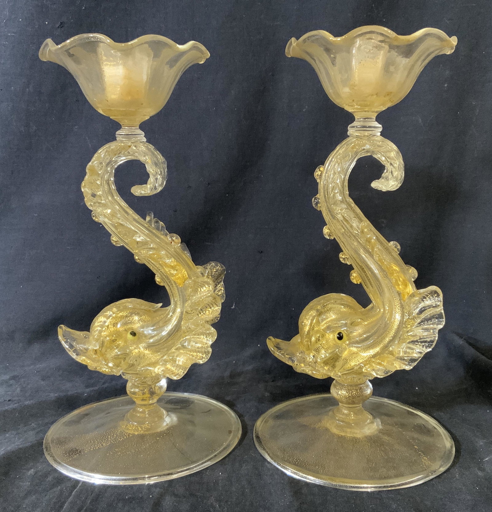 Pair Hand Blown Art Nouveau Candlesticks (1 of 10)