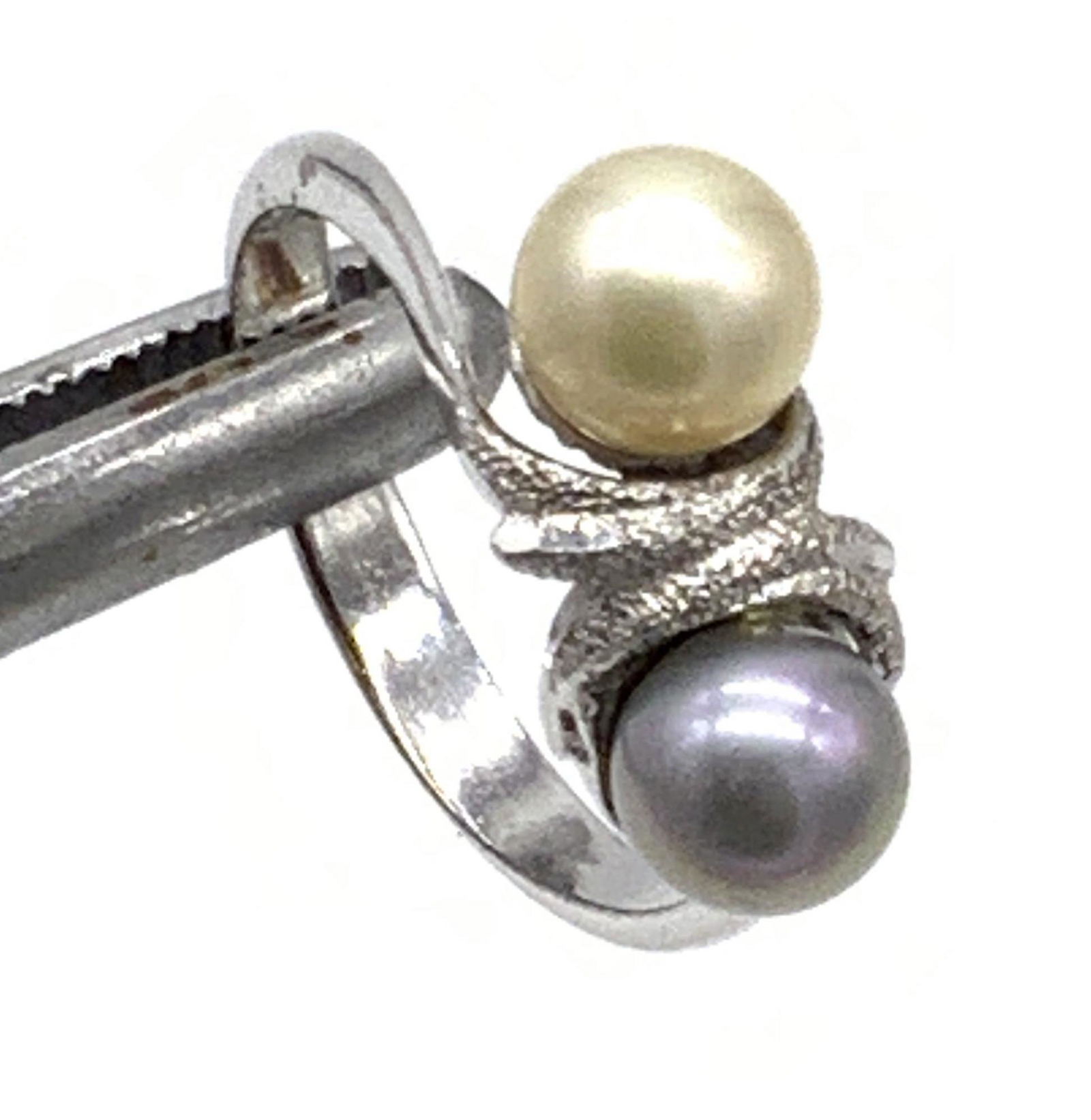 Vintage Sterling Silver Double Pearl Ring, Jewelry (1 of 14)