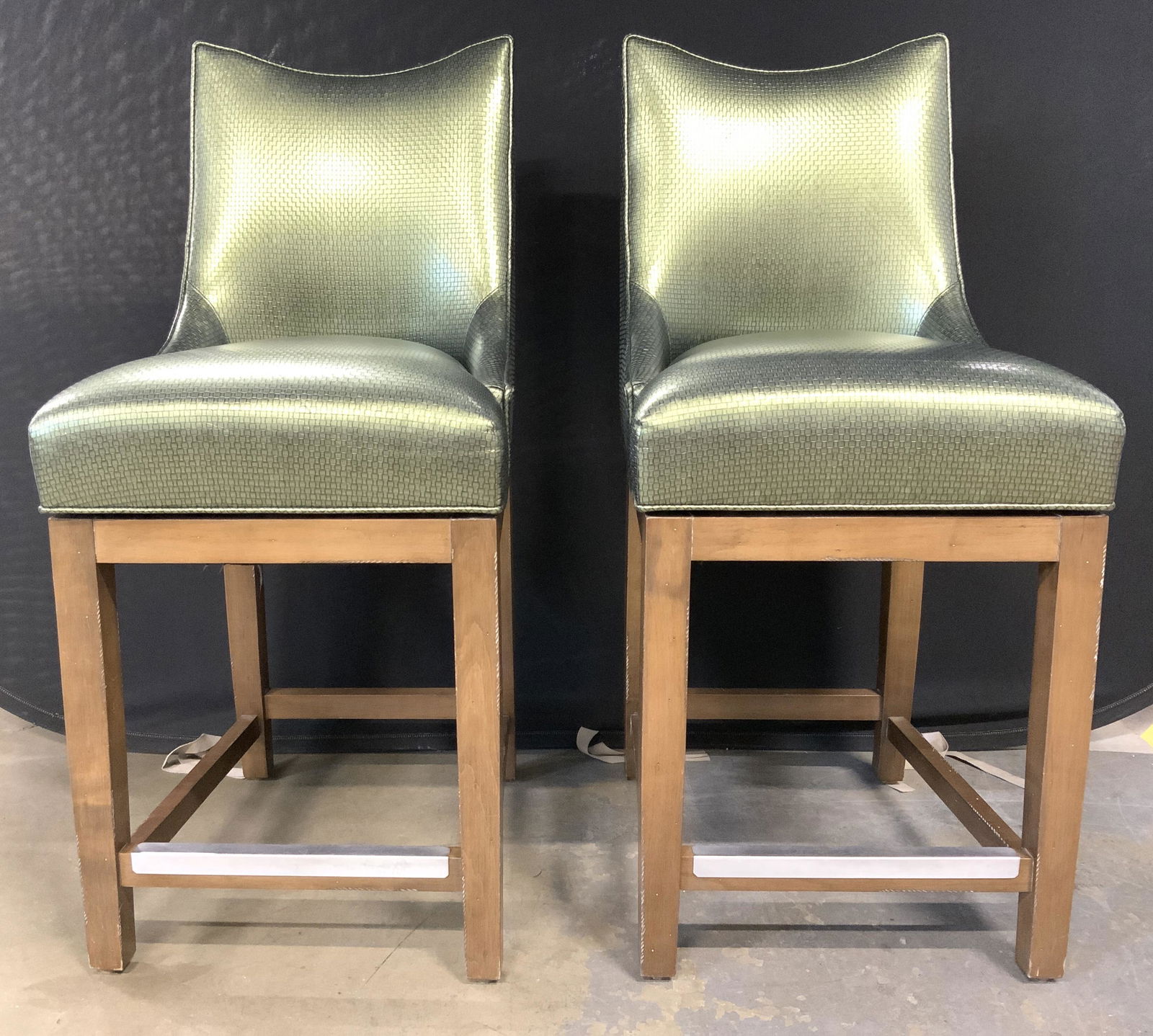 Pair Green Swivel Stools W Backrests (1 of 10)