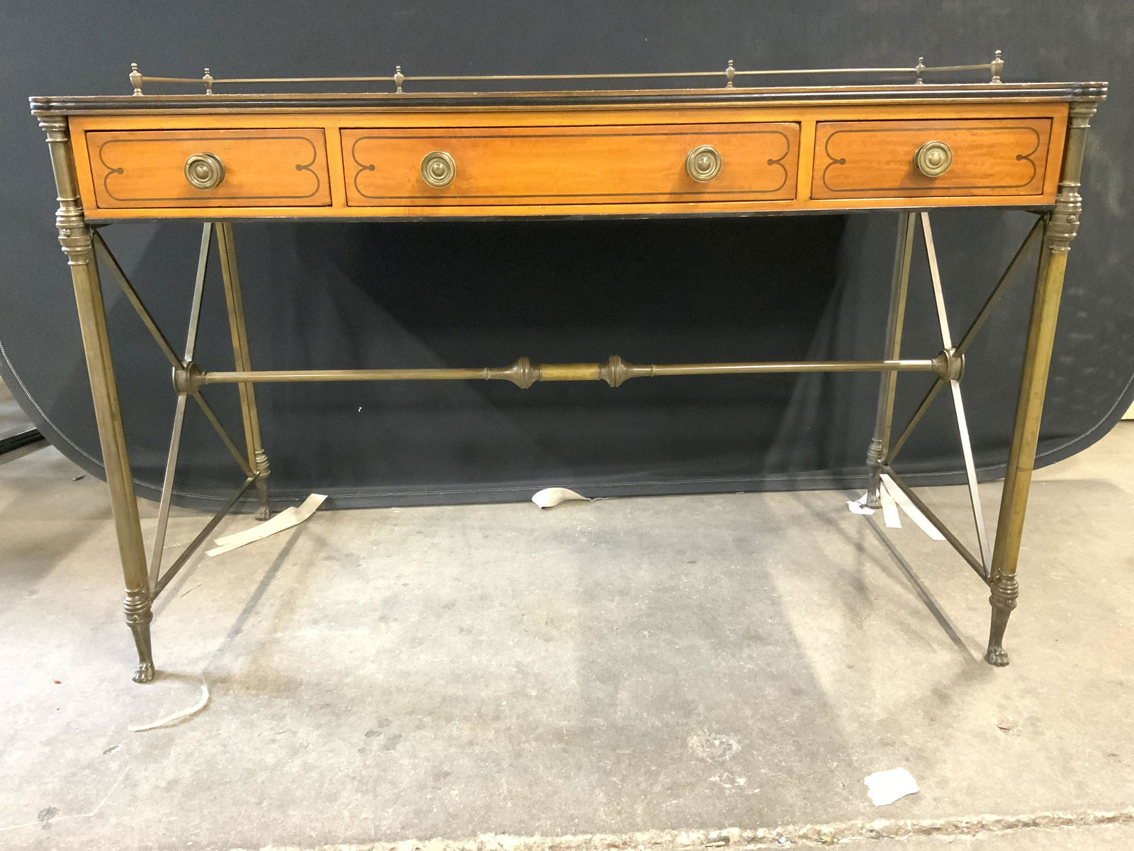 Wood & Brass Mid Century 3 Drawer Desk (1 of 12)
