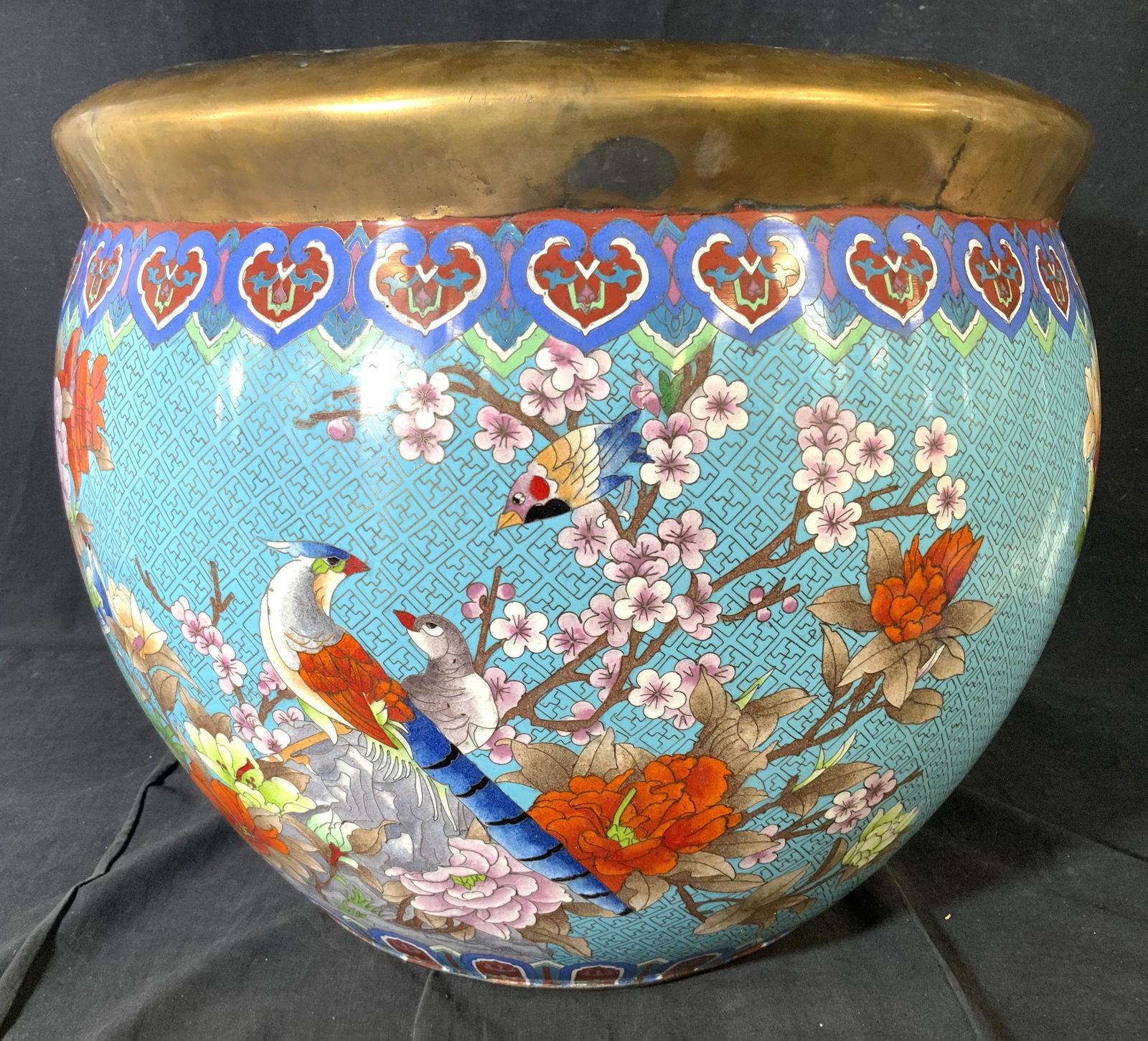 Vntg Chinese Cloisonné Planter W Gilt Rim (1 of 11)