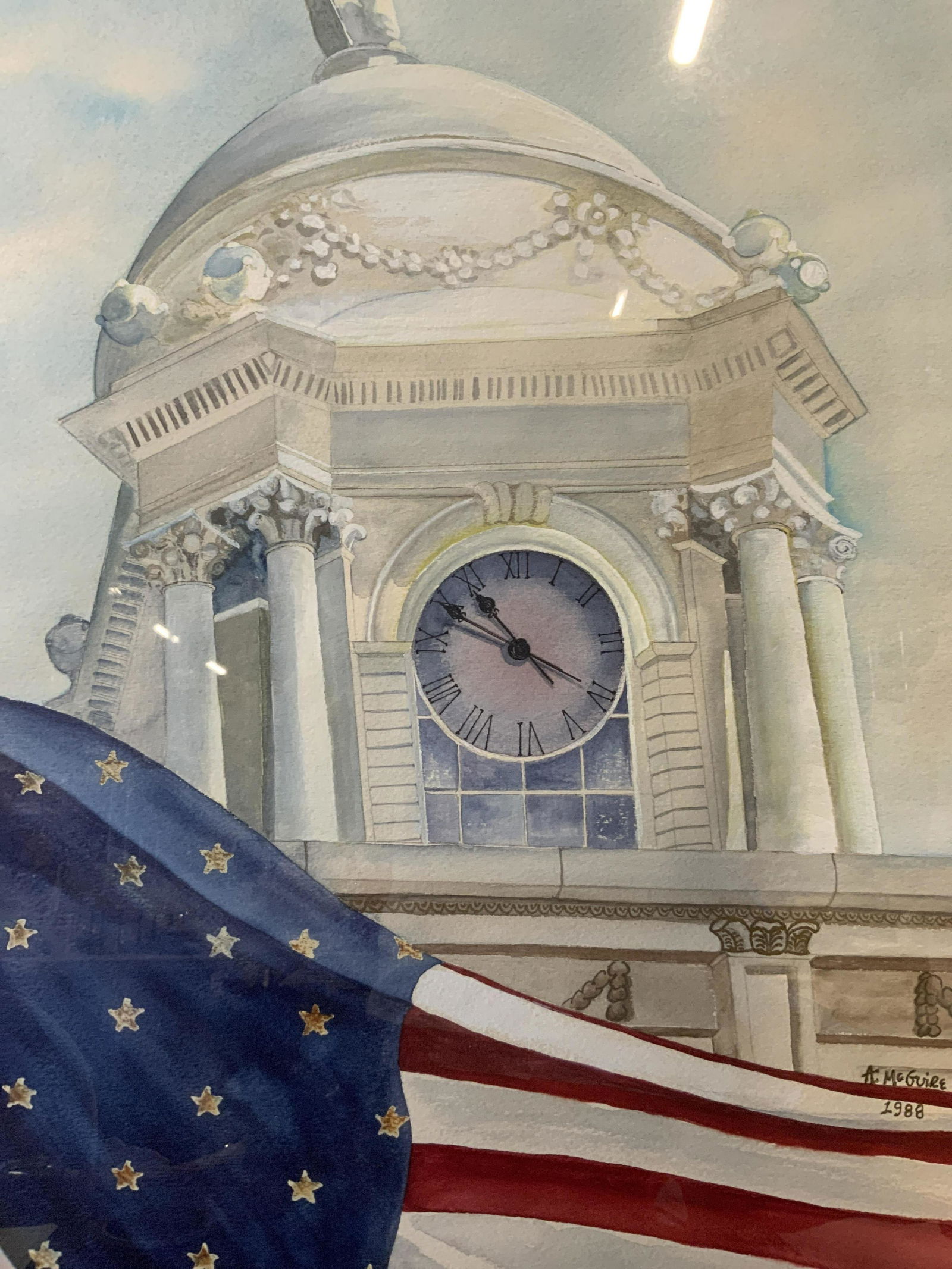 ANNE MCGUIRE Signed City Hall Watercolor Painting (1 of 9)