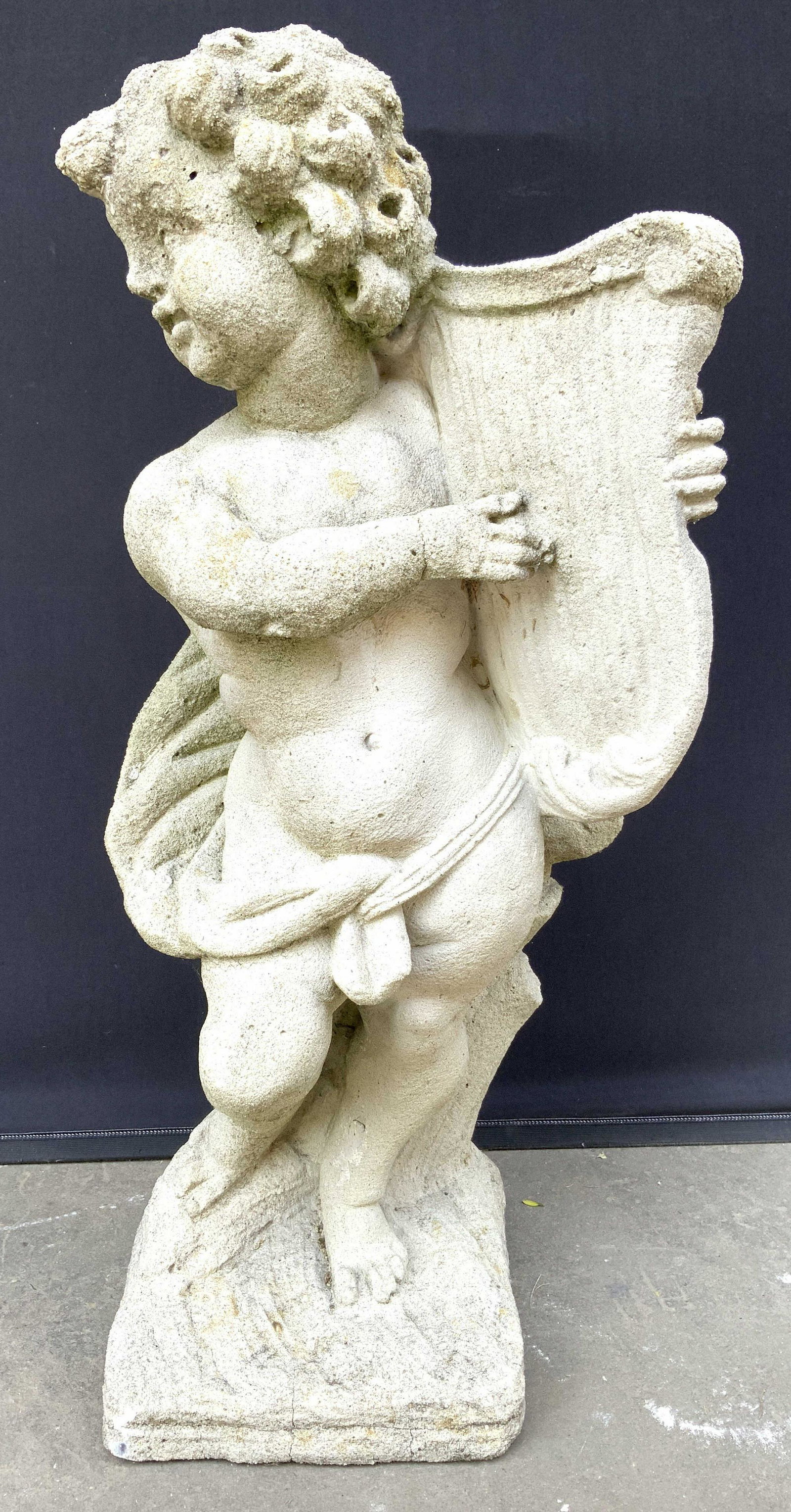 Cement Cupid W Harp Outdoor Garden Statuary (1 of 10)