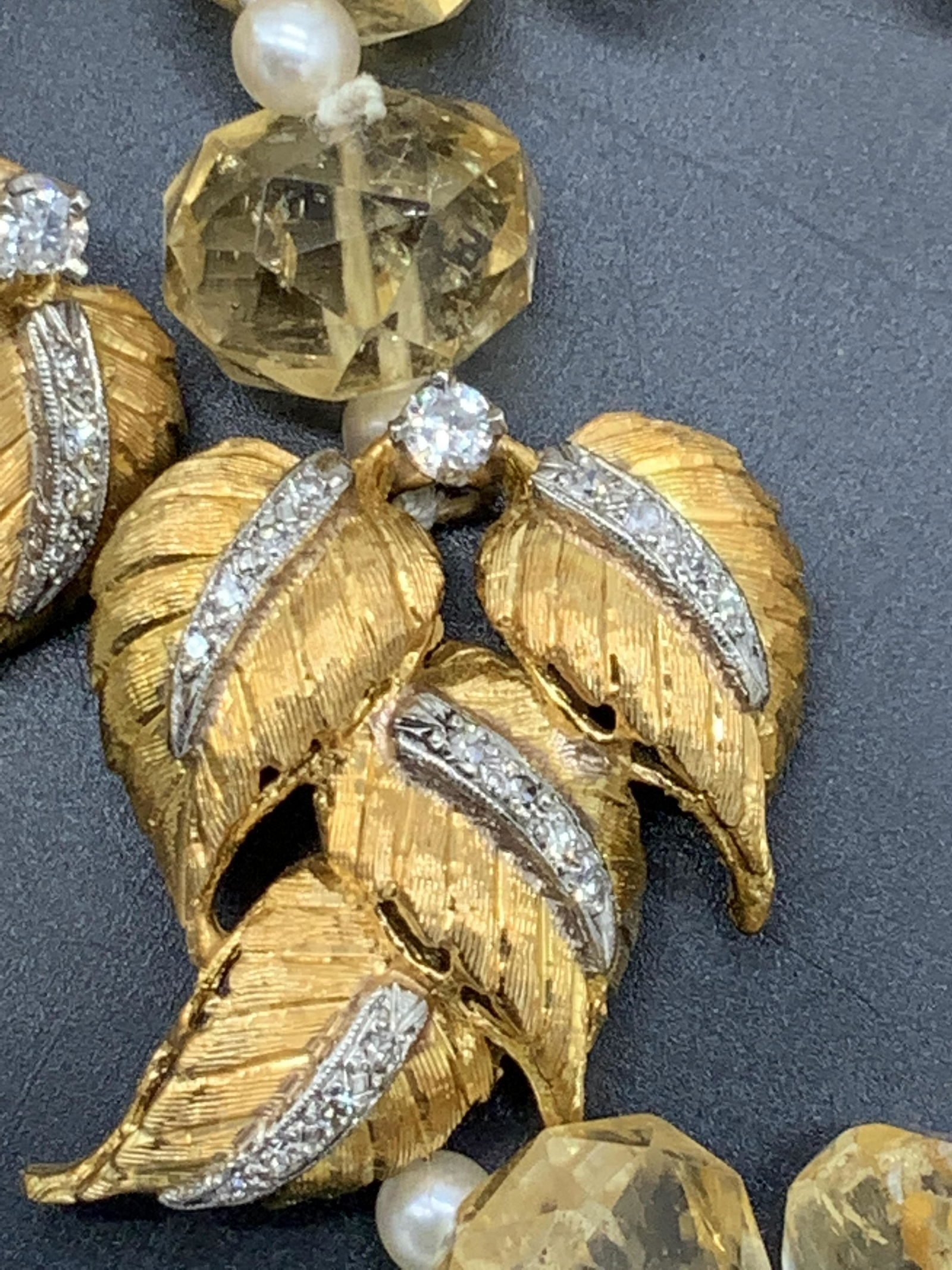 Art Nouveau Beaded Gem Necklace W 18 KT, Diamonds (1 of 13)