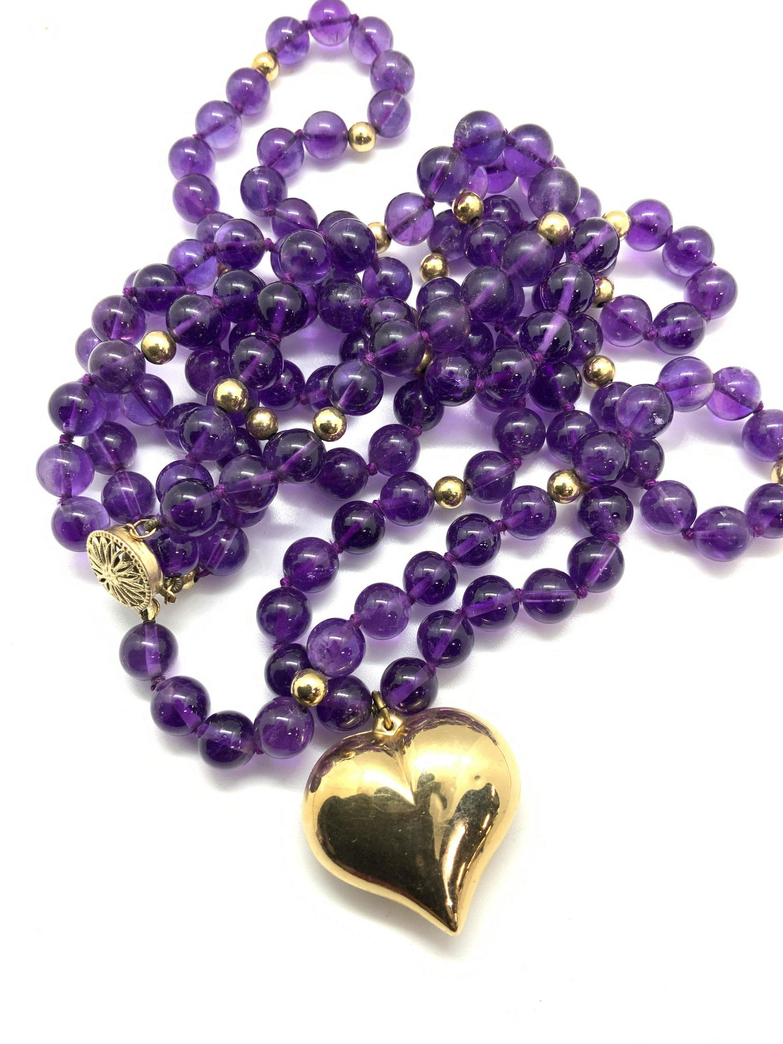 Continuous Amethyst Necklace w Gold Heart (1 of 10)