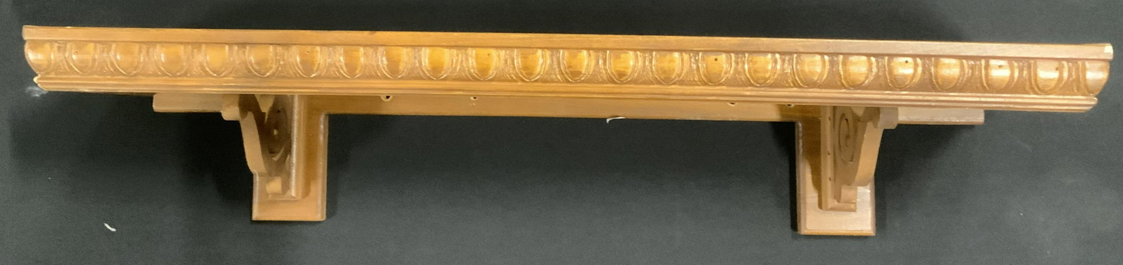 Carved Wooden Suspension Shelf: Carved wooden shelf, possibly vintage. Decorative carved detail, support structures are scrolled. Wear is consistent with age and use. Property from F.W. Woolworth CEO Byron DeWitt Miller Estate by fa