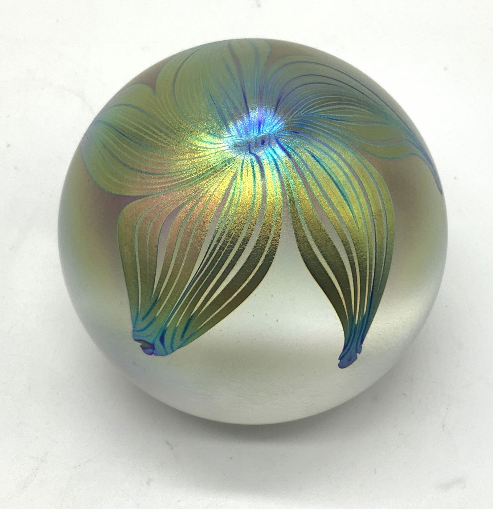 Signed SIMPSON Iridescent Glass Paperweight 1978 (1 of 7)
