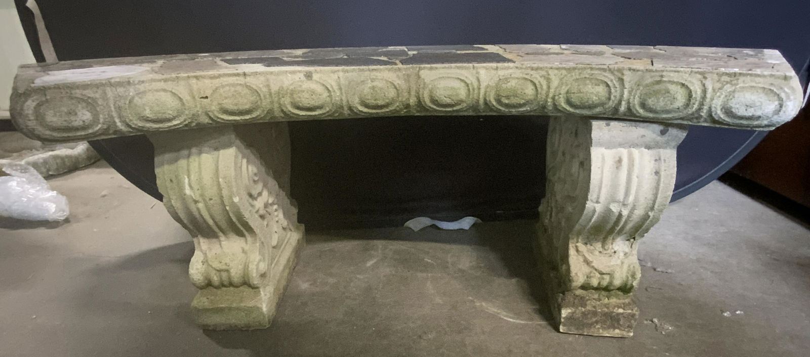 Vintage Cement Bench W Stone Mosaic Seat (1 of 10)