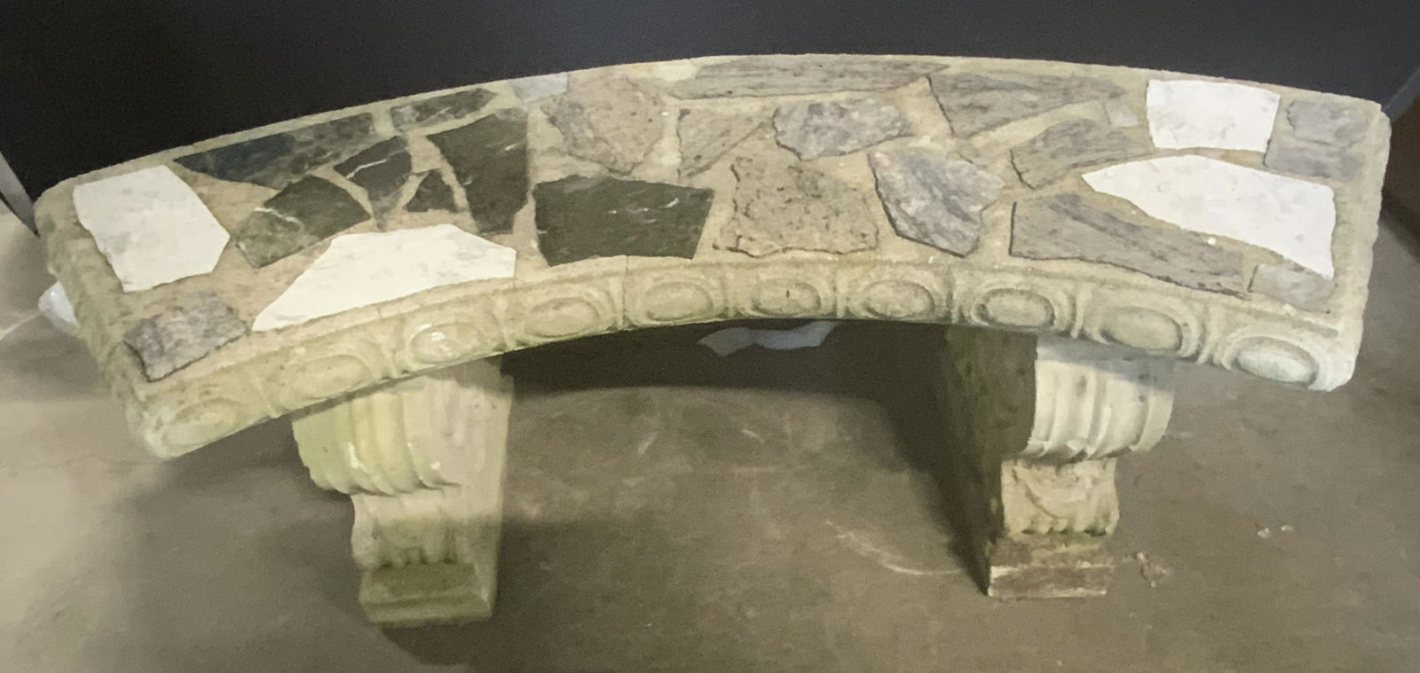 Vintage Cement Bench W Stone Mosaic Seat (1 of 10)