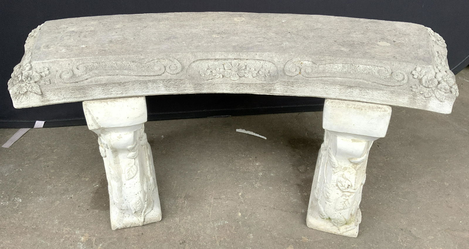 Vtg Curved Cement Garden Bench W Cement Bases (1 of 10)