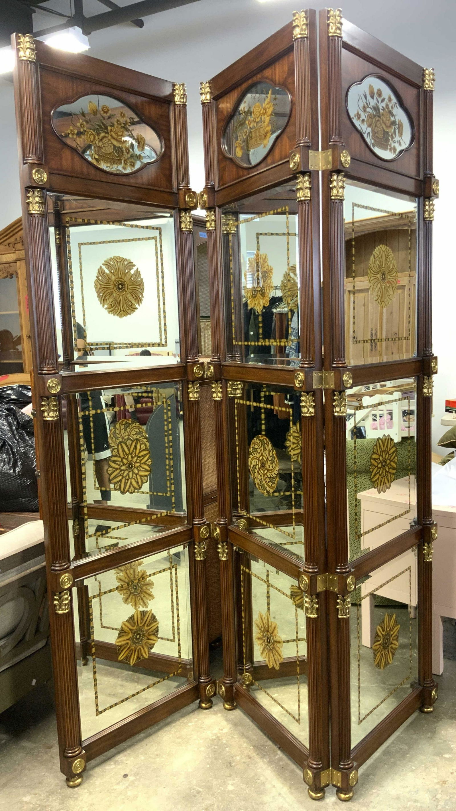 Over Sized Carved Wooden Mirrored Room Screen (1 of 13)