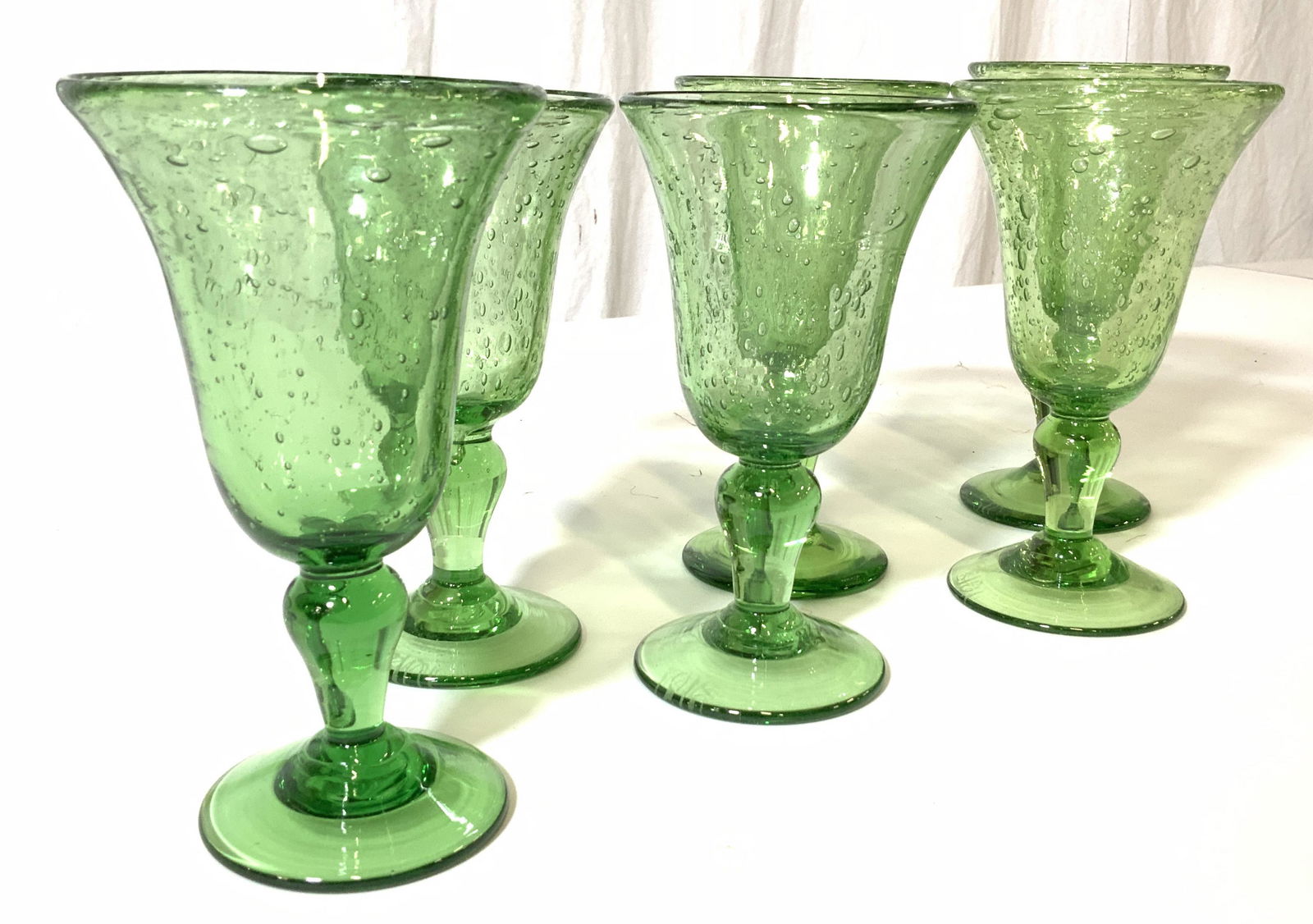 Set 6 Hand Made Green Bubble Glasses (1 of 10)