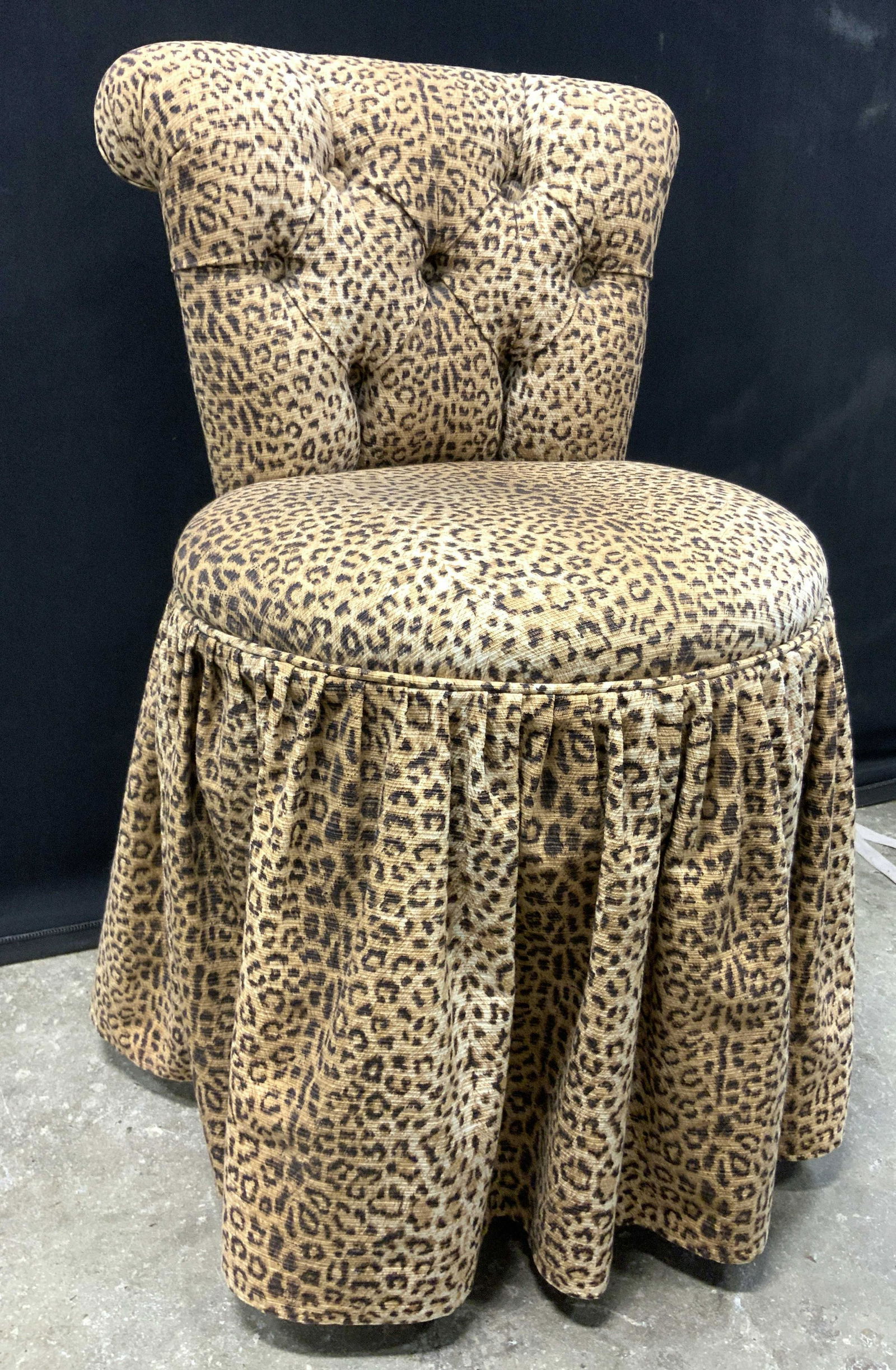 Skirted Tufted Leopard Print Chair On Wheels (1 of 10)