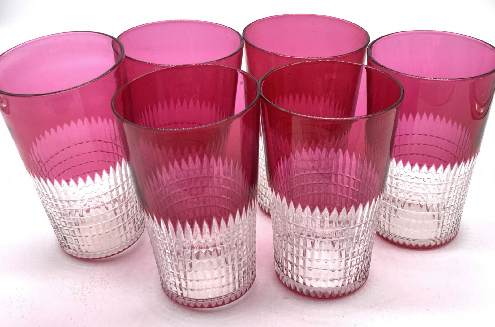 Set 6 Vintage Pink Cut Crystal Glasses, Glassware (1 of 11)