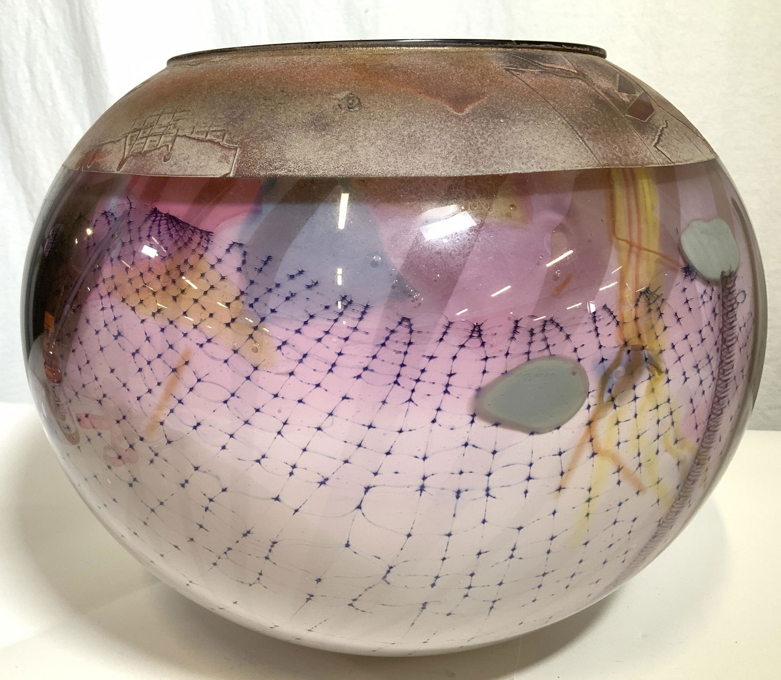 Signed Robert Palusky Art Glass Sphere, 1985 (1 of 13)